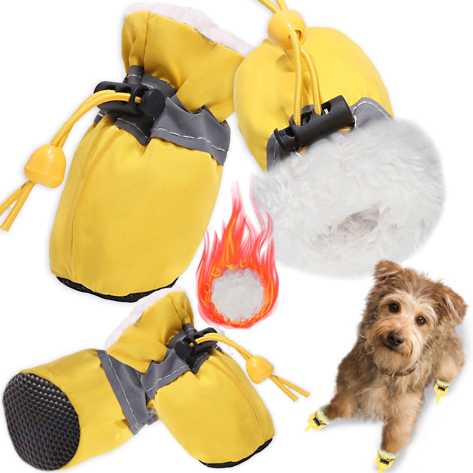 Dog Snow Boots Dog Shoes For Small Medium Size Dogs Booties Paw Protector Warm Pet Boots For Puppies 4Pcs (Yellow, Size 5: 1.77'