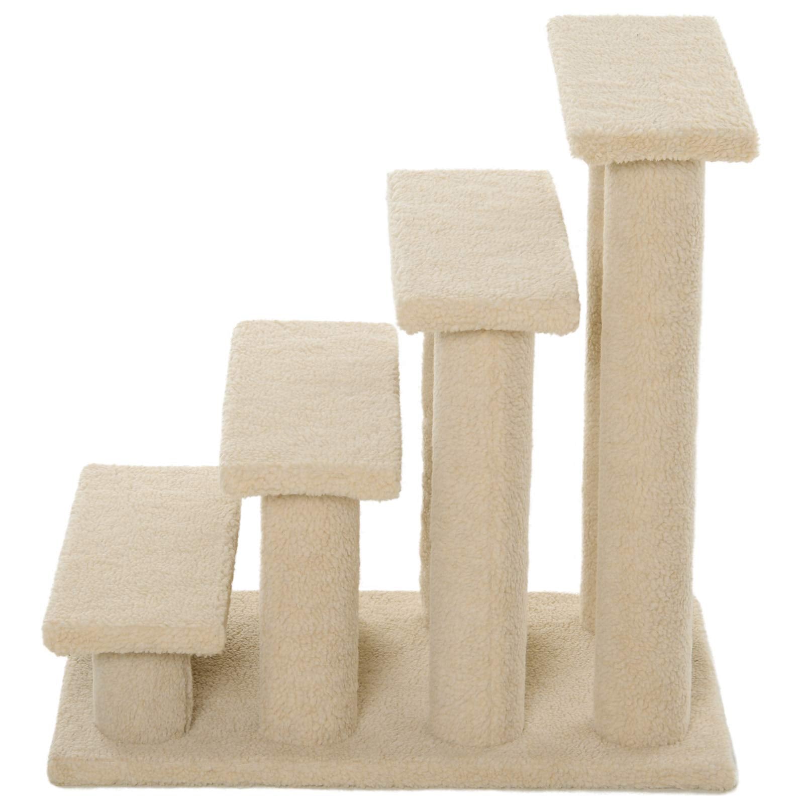 Pawhut 25'' 4-Step Multi-Level Carpeted Cat Scratching Post Pet Stairs - Light Brown