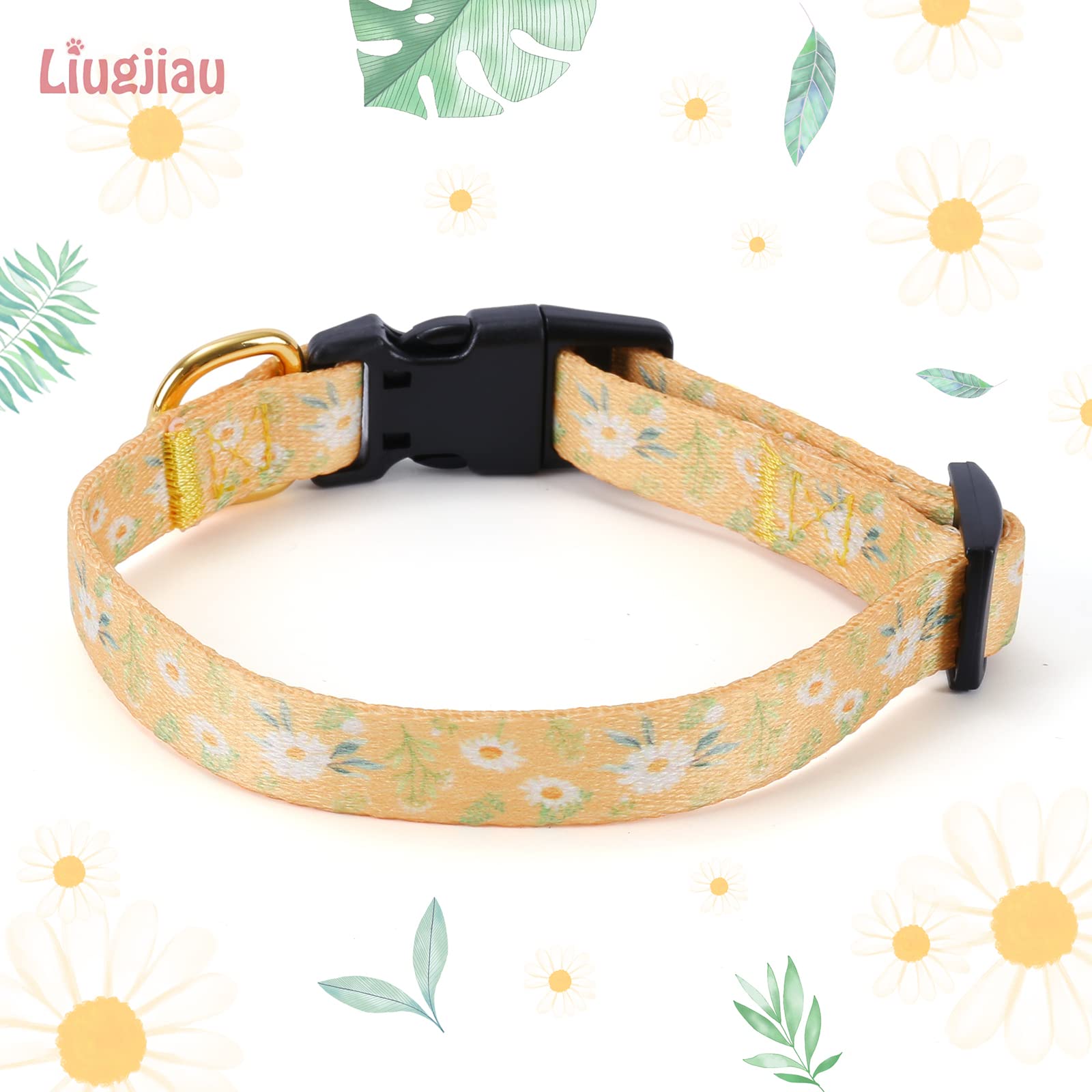 Cotton Handmade Dog Collar For Small Medium Large Dogs,Yellow Daisy With Pendant Cute Dog Collars,Ideal For Girl Dogs Boy Dogs (