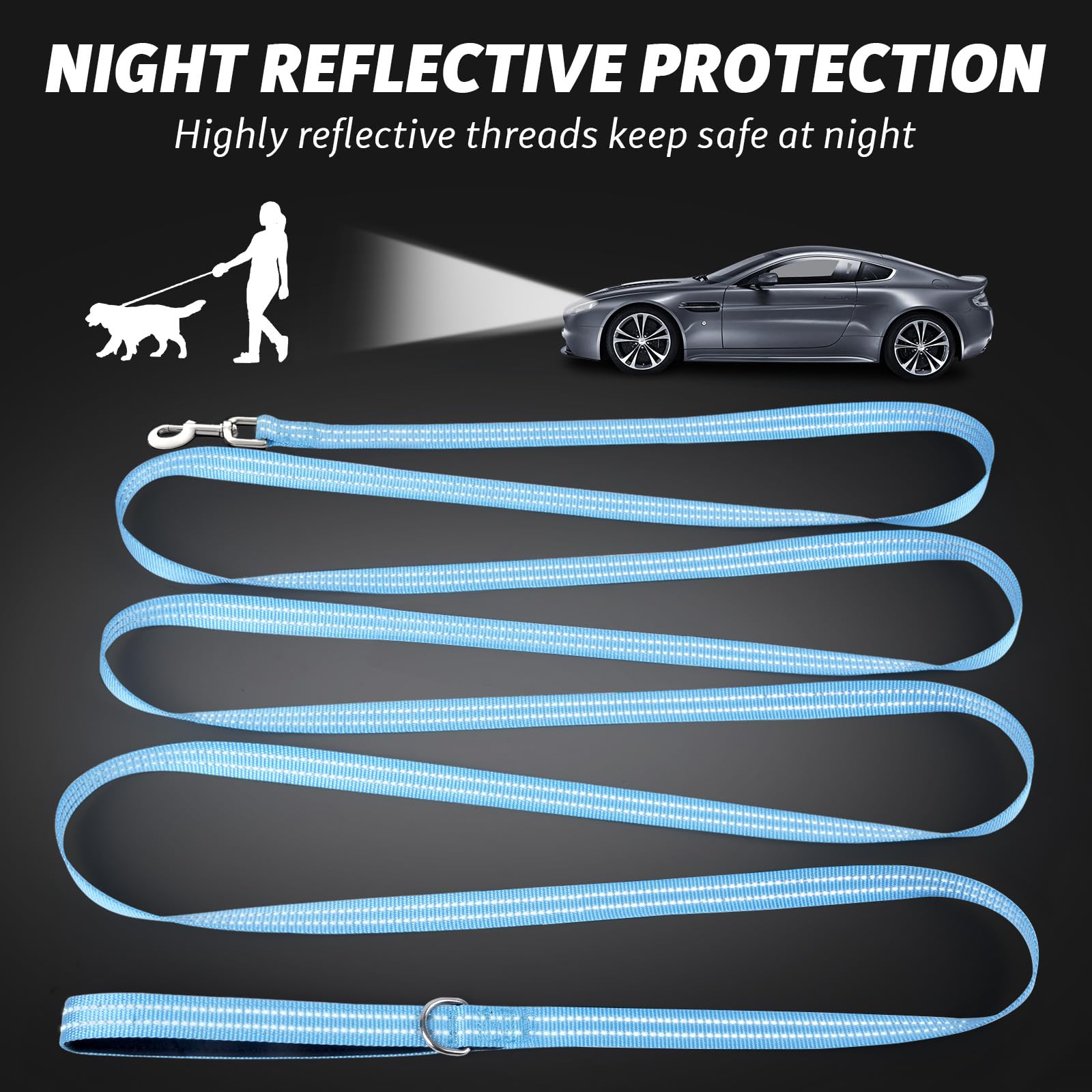 Xiaz 100 Feet Dog Training Leash, Nylon, Blue, Reflective, Padded Handle, 550 Lbs Bearing, Lightweight Suitable For Small, Mediu