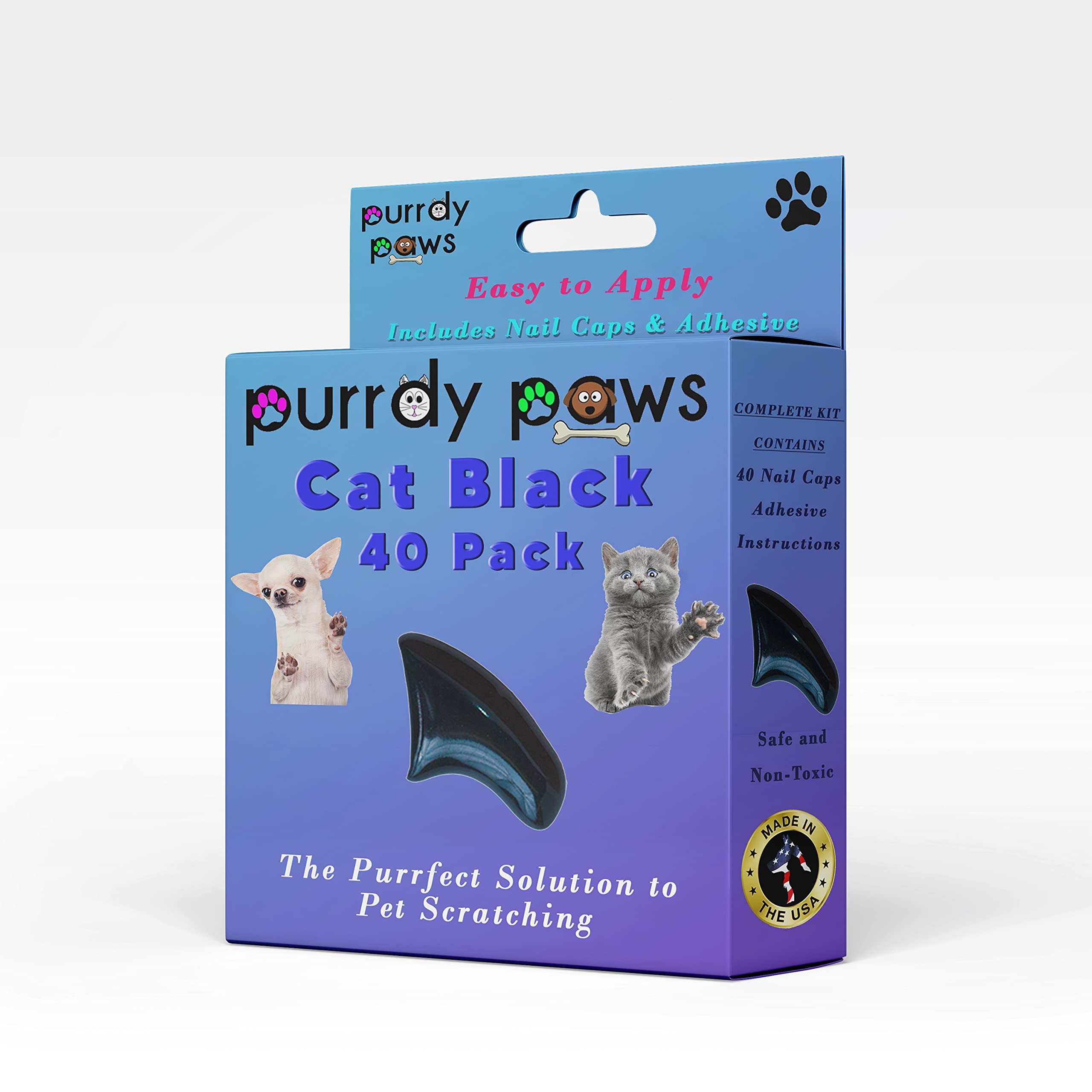 Purrdy Paws 40 Pack Soft Nail Caps For Cat Claws Black Medium