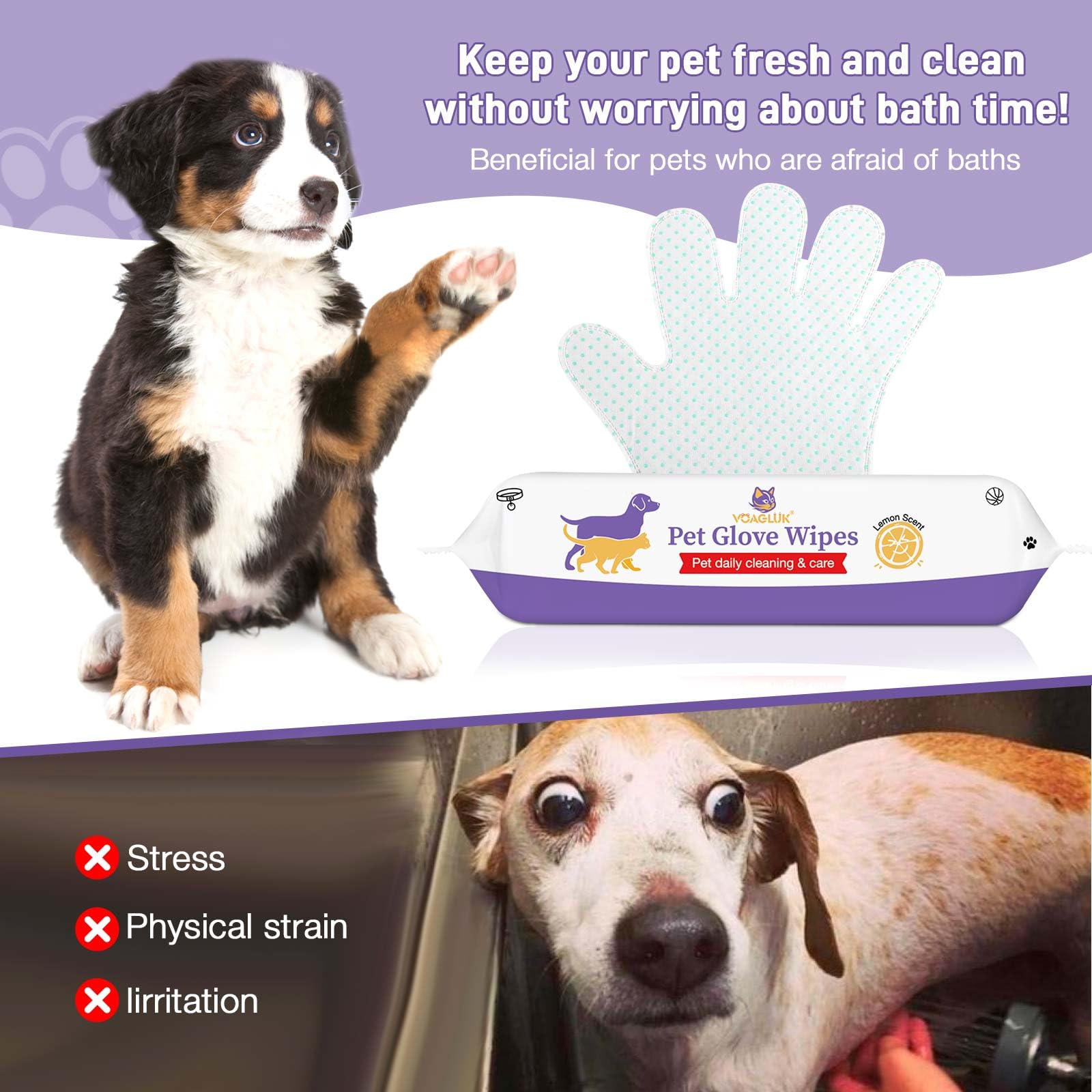 Voagluk 30 Pcs Dog Wipes Extra Thick Pet Cleaning And Deodorizing Bath Wipes For Dogs & Cats Rinse Free Grooming Gloves With Bum