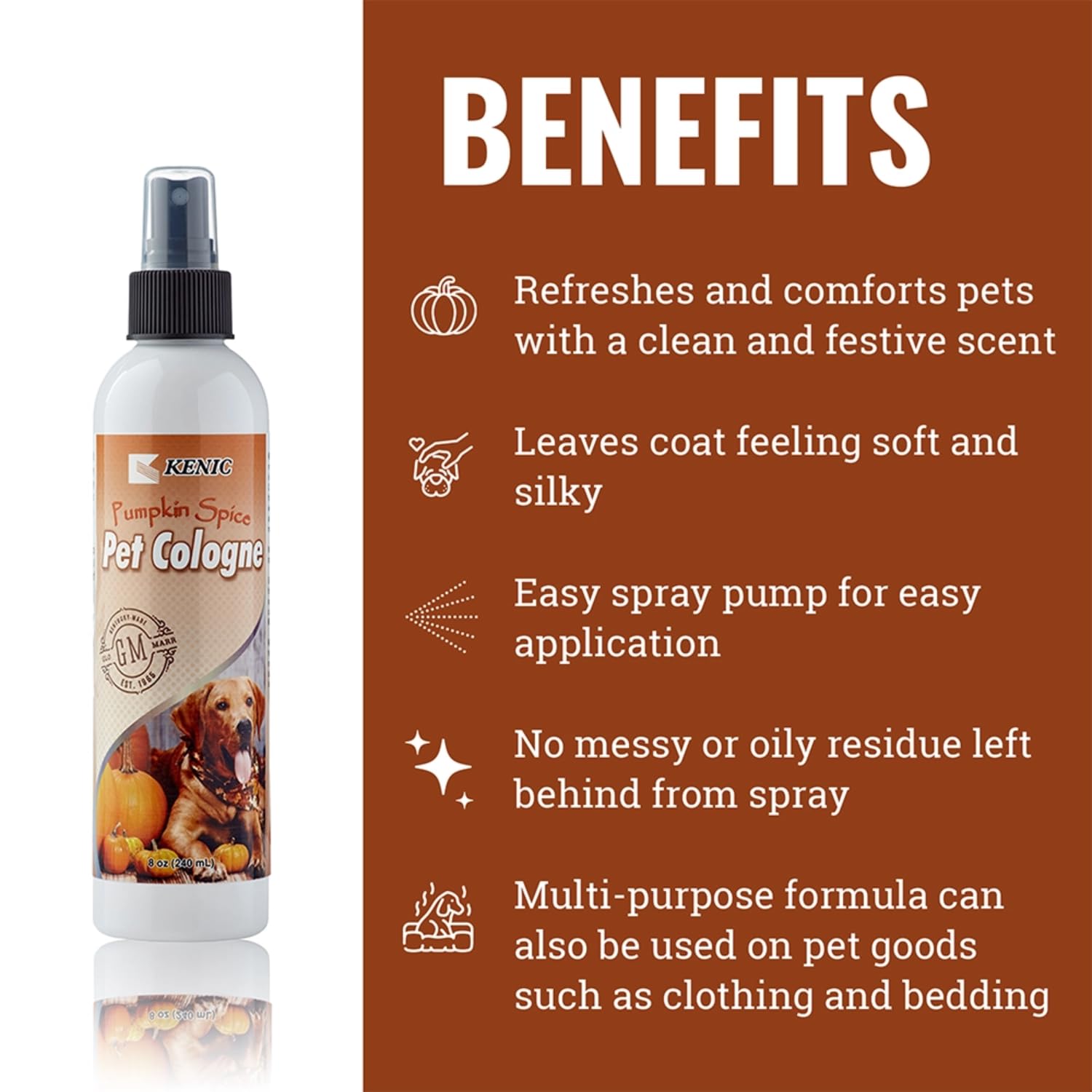 Kenic Pumpkin Spice Pet Cologne, Long Lasting Limited Edition Warm Pumpkin Spice Scented Dog & Cat Deodorizing Spray, Freshens,