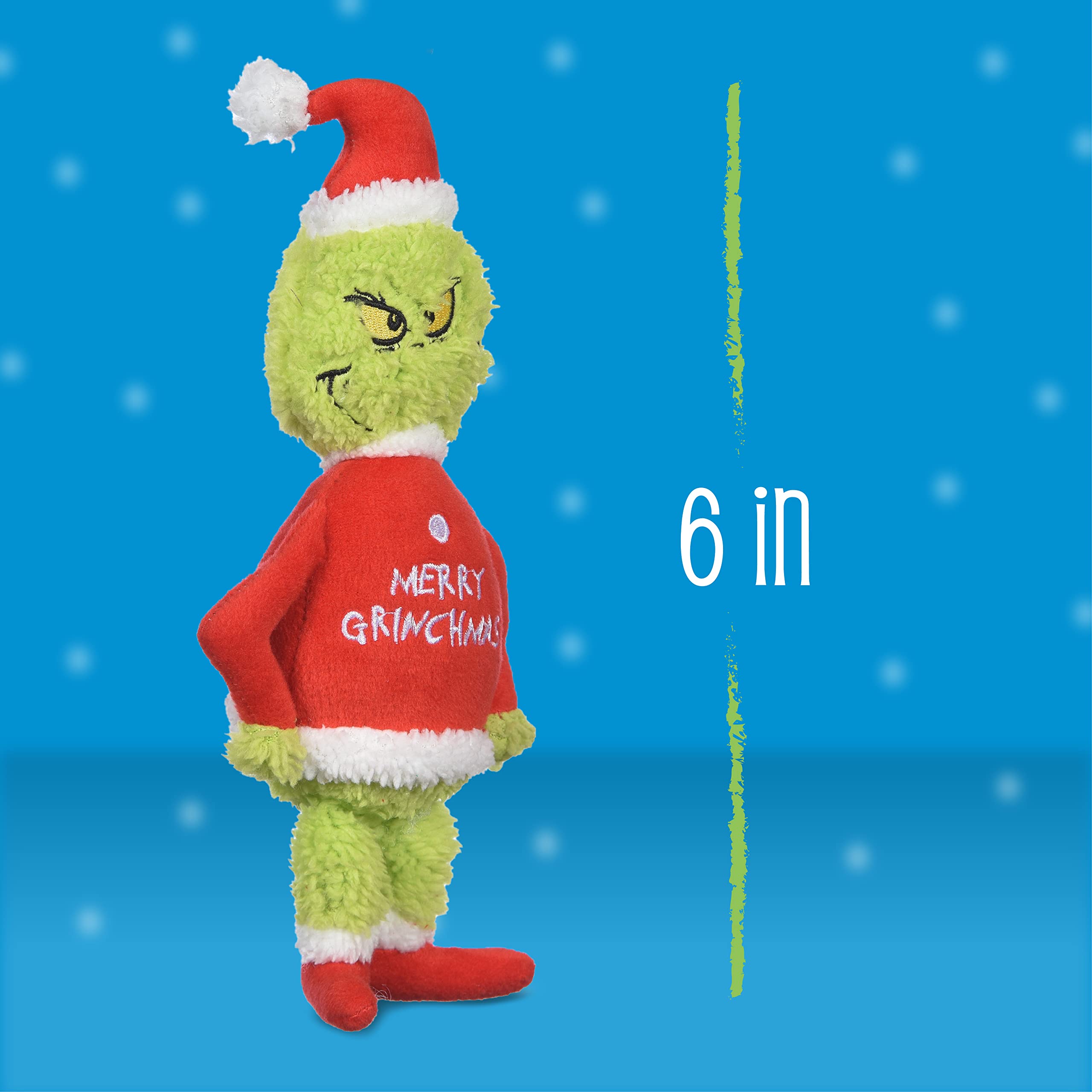 Dr. Seuss for Pets Merry Grinchmas 6” Plush Dog Squeaker Toy | Holiday Squeaky Toy for Dogs (FF23494)