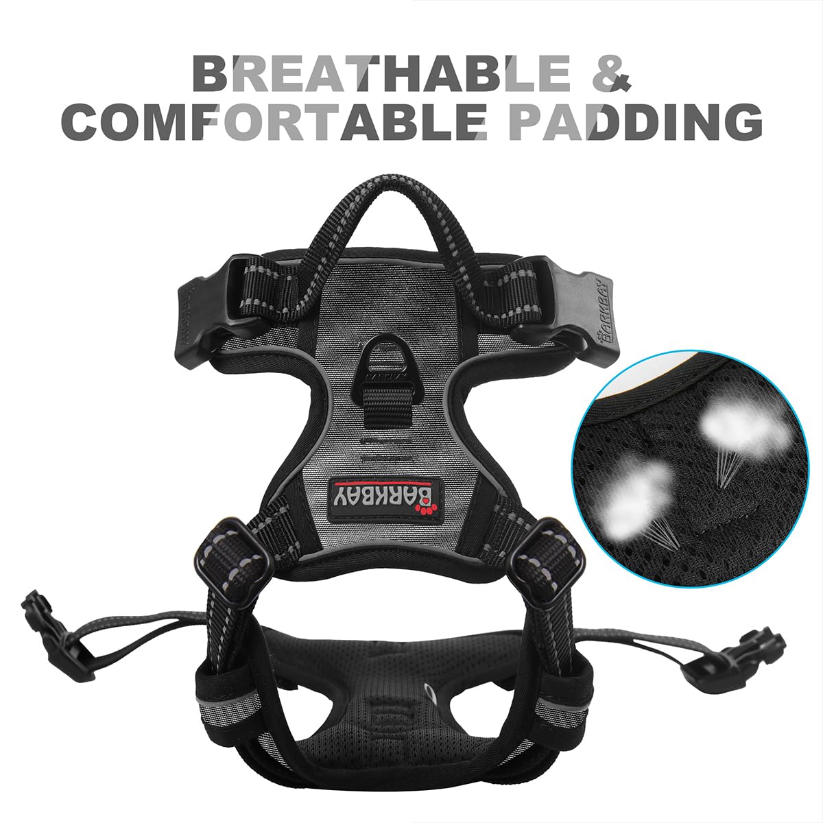 BARKBAY No Pull Dog Harness Front Clip Heavy Duty Reflective Easy Control Handle for Large Dog Walking(Dark Grey,XS)