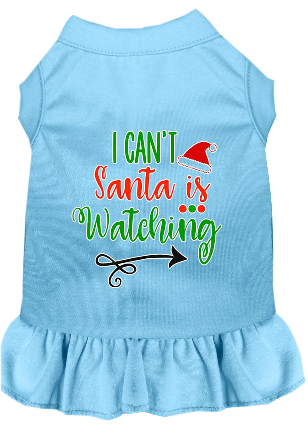 Christmas Pet Dog & Cat Dress Screen Printed, "I Can't, Santa Is Watching" Baby Blue 3XL (25-35 lbs.)