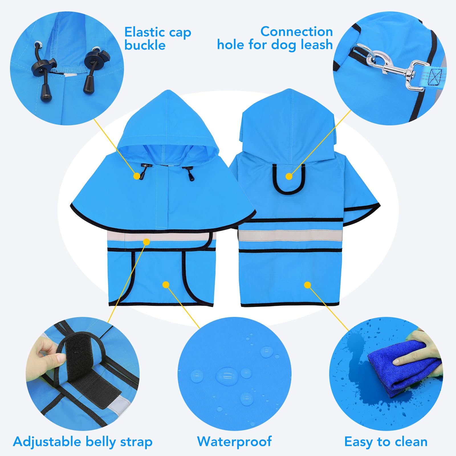 Domagiker Waterproof Dog Raincoats - Adjustable Lightweight Pet Rain Coat Dog Slicker Poncho, Safety Dog Raincoats With Reflecti
