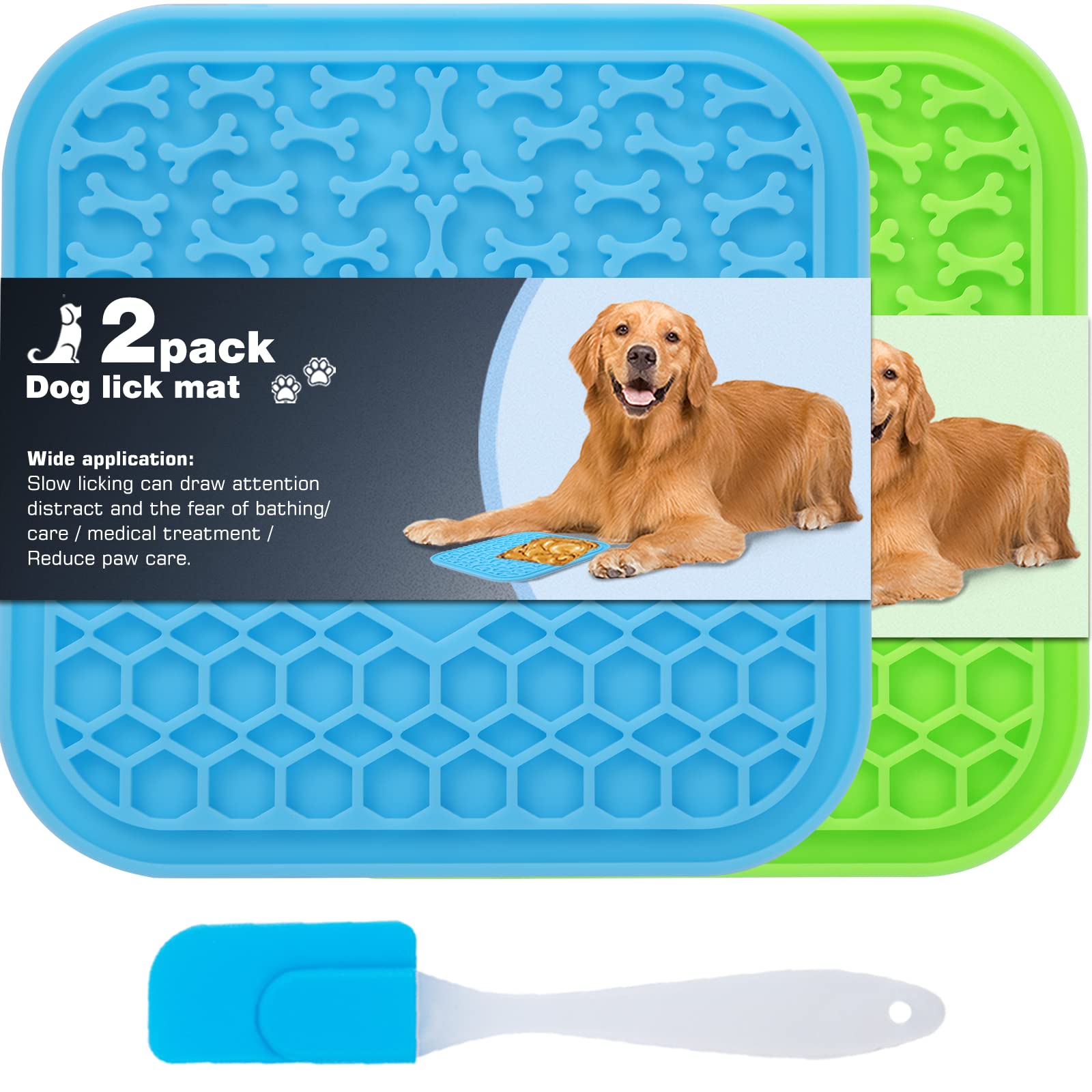 2 Pack Lick Mat for Dogs and Cats, Dog Slow Feeder Dowl Mat for Bathing Grooming Nailing Trimming, Dog Feeding Mat, Licking Pad 