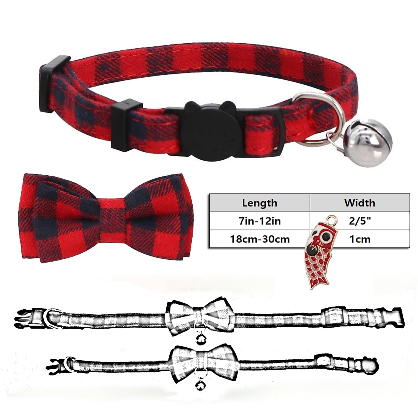 English Style Cat Collars With Bow Tie?Pendant And Bell,Personalized Breakaway Kitten Collar For Girl Boy Cats,Adjustable 7-12In