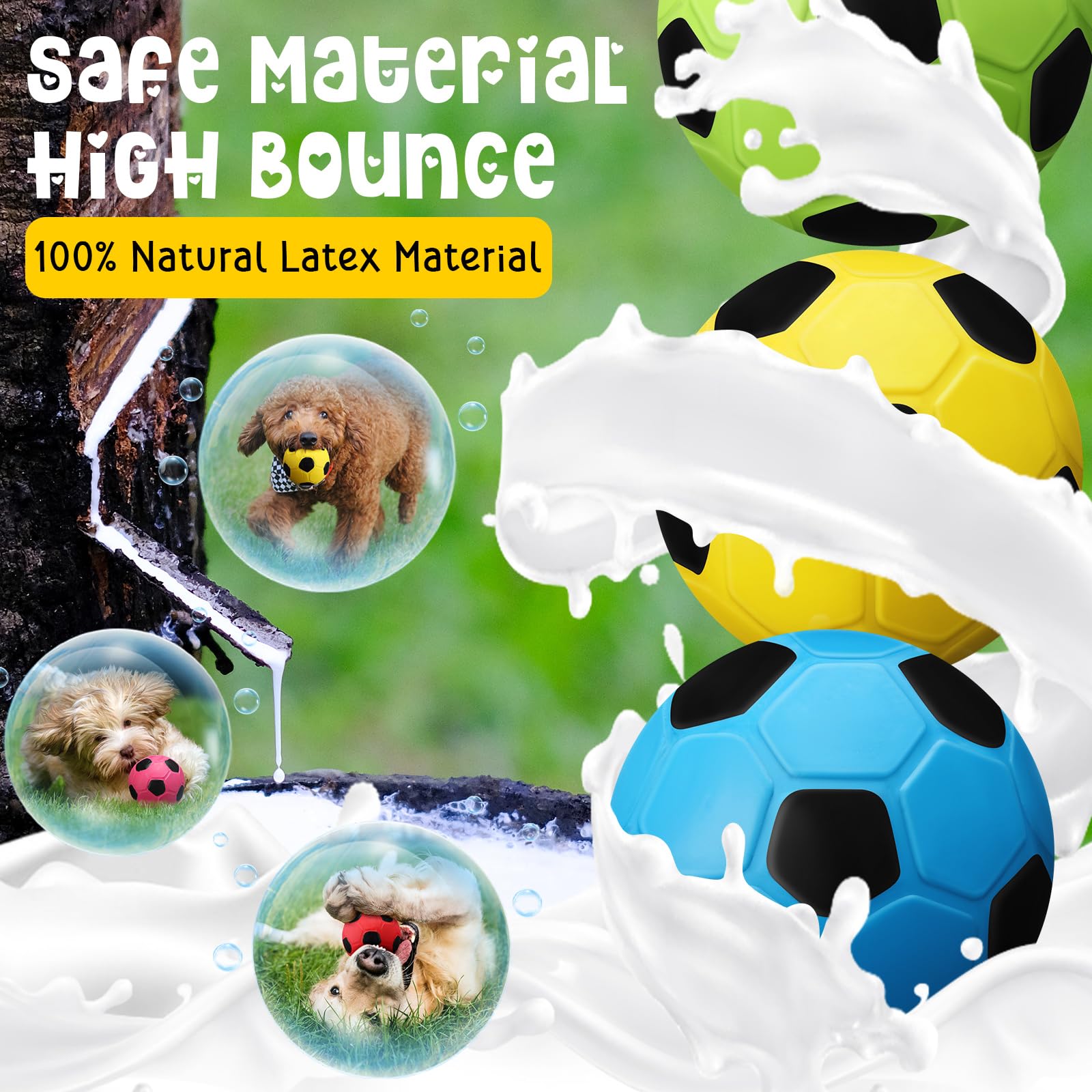 Vinsot 6 Pack 2.6' Squeak Latex Dog Toy Ball Soft Durable Chew Puppy Soccer Toy Rubber Fetch Interactive Dog Ball For Small Med