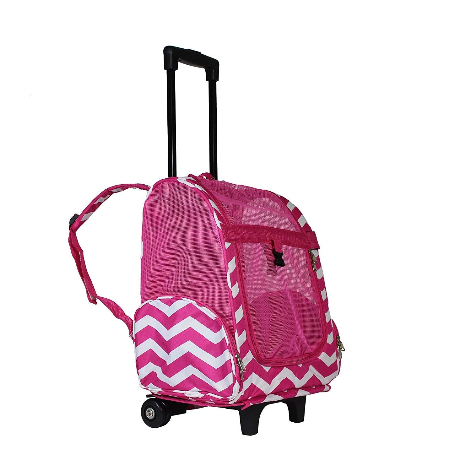 World Traveler 18 Rolling Pet Carrier Backpack - Fuchsia White Chevron