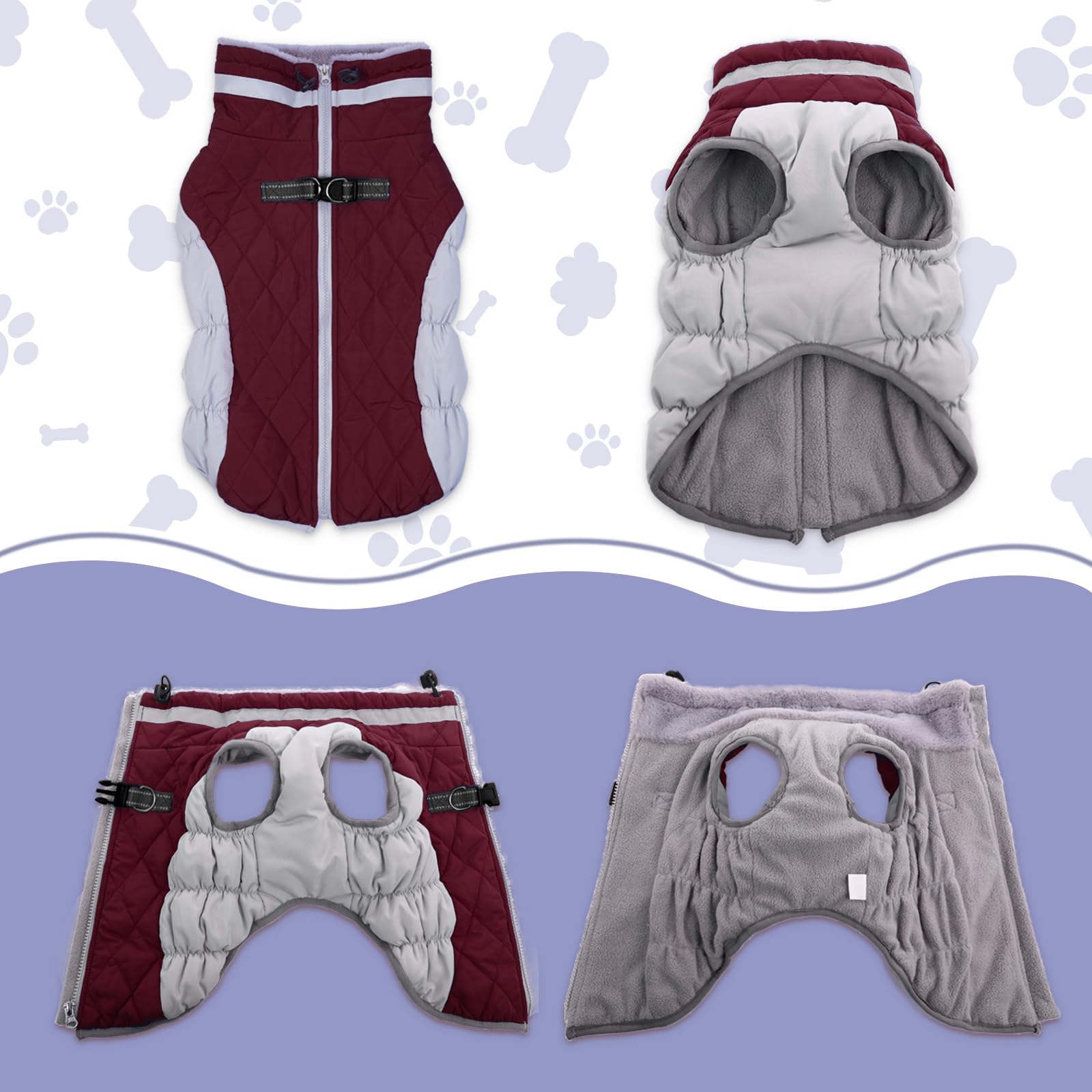 Lelepet Warm Dog Winter Coat,XX-Large Dog Coat Waterproof Dog Jacket with Harness Dog Cold Weather Coats Windproof Reflective Do