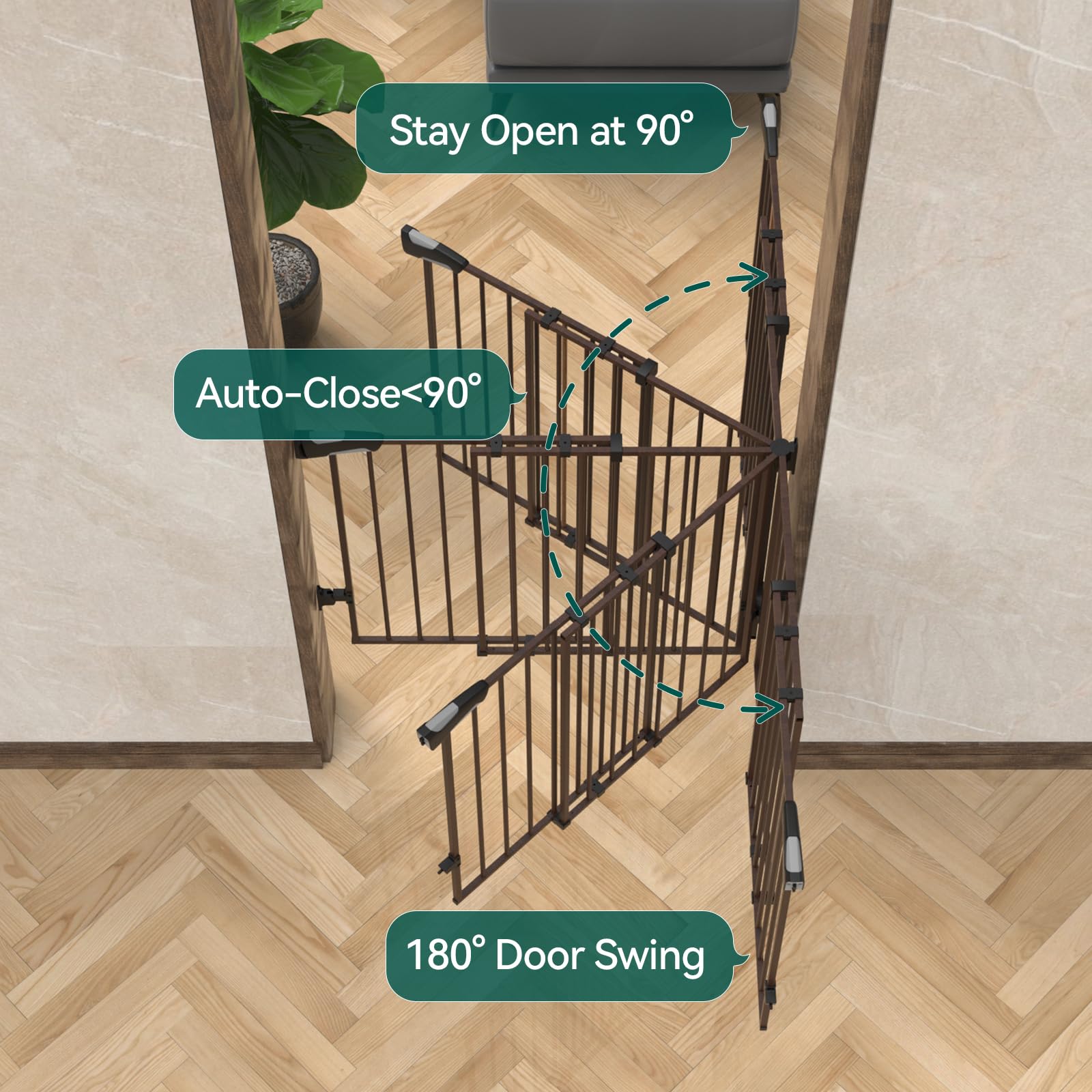 Babelio 34' Extra Tall Baby/Dog Gate With No Threshold Design Walk Thru Door, 26-43' Auto Close Safety Gate For Babies, Elders And Pets, Fits Doorways, Stairs, And Entryways, Black Wood Pattern