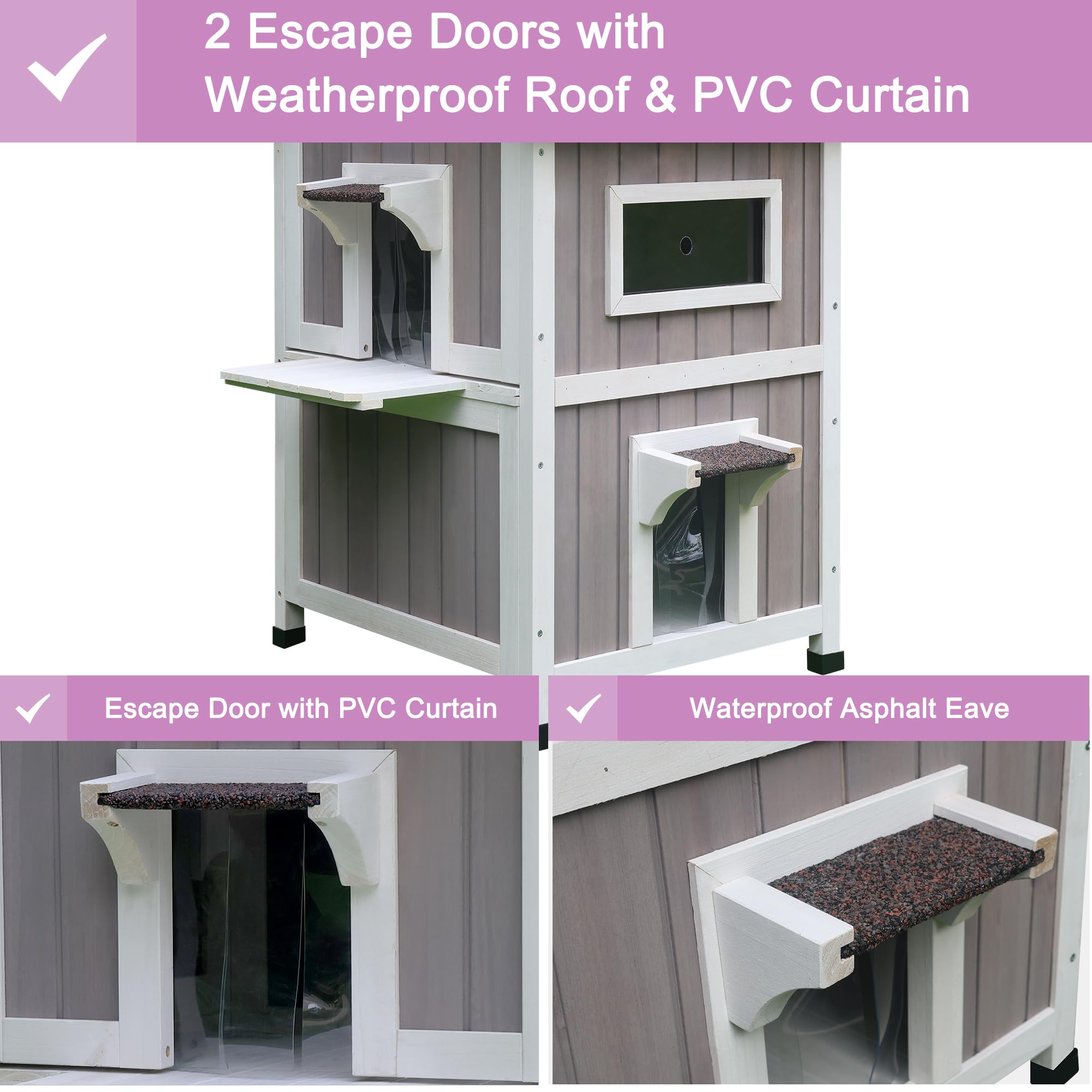 Hicaptain Outdoor Cat House For Outdoor Cats, Large Outside Weatherproof Feral Cat Shelter Fot Multiple Cats, Unique Wooden Cat