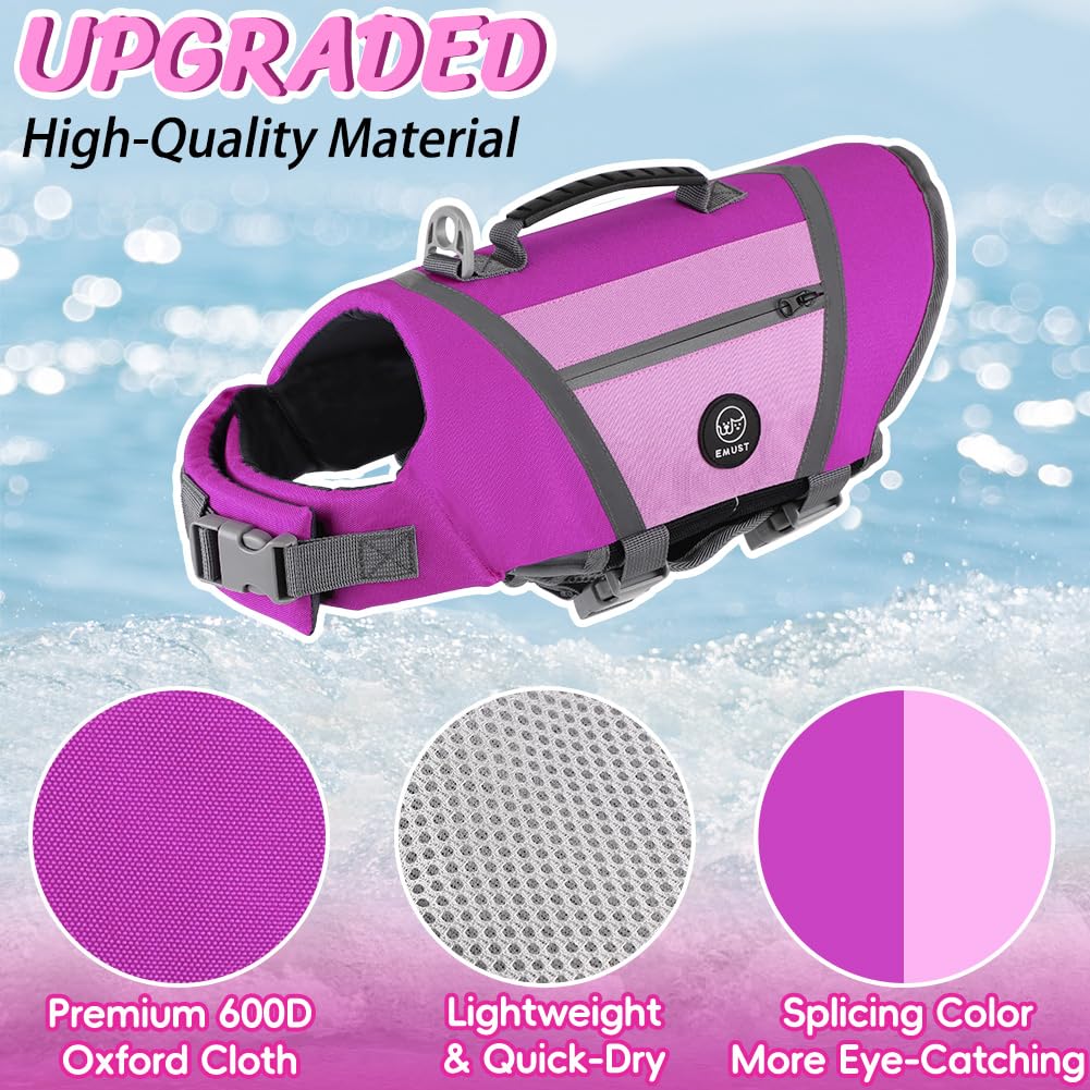 Emust Dog Flotation Vest, High Visibility Life Vests For Dogs With High Buoyancy, Heavy-Duty Dog Life Jackets For Large Dogs Wit