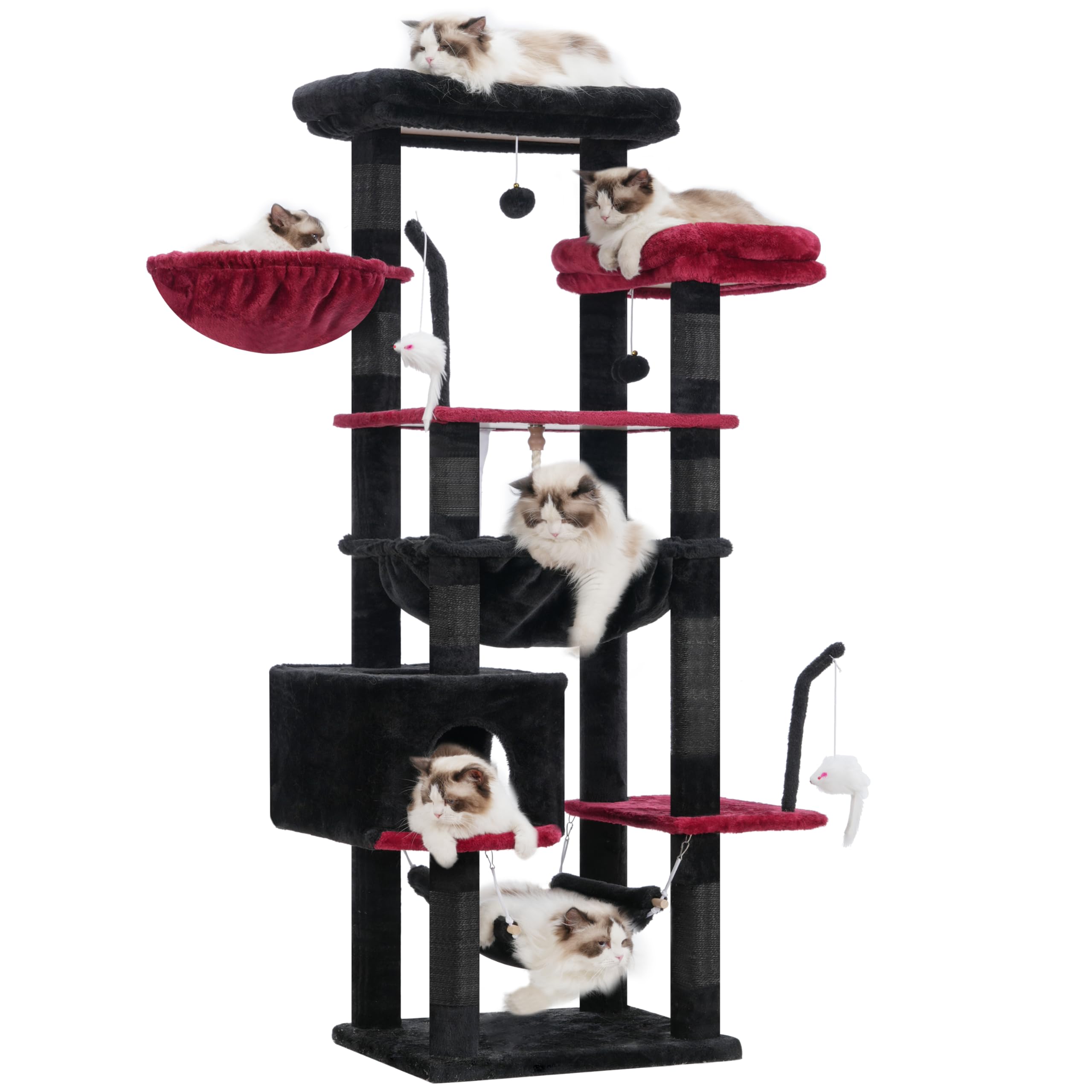 Gitelsnour Gothic Cat Tree, Cat Tower For Large Cats With 2 Big Platforms, 2 Baskets, Condo And Toys, 63'' Cat Scratching Posts 