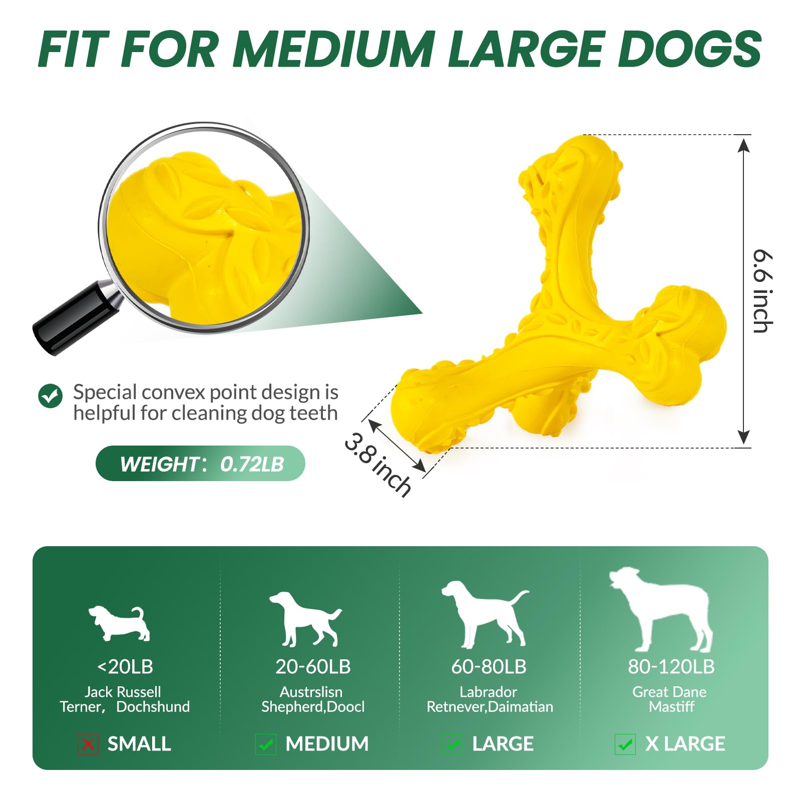 CVALIN Indestructible Dog Chew Toy for Large Breeds, Durable Rubber Bone, Yellow