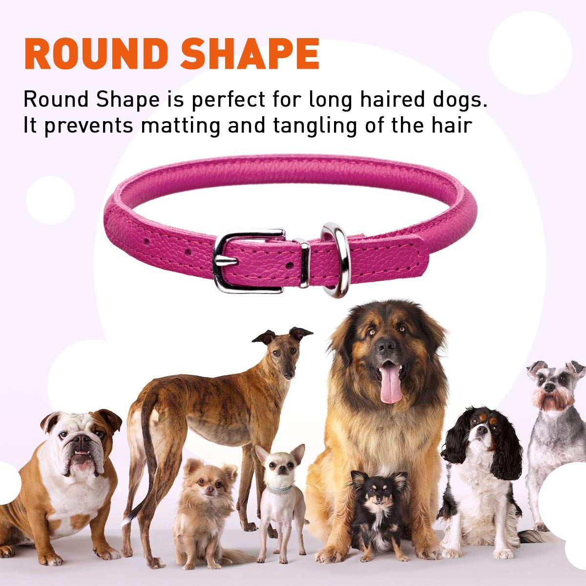 Dogline Soft And Padded Rolled Round Leather Collar For Dogs W1/4'' - L10''-13'' Pink
