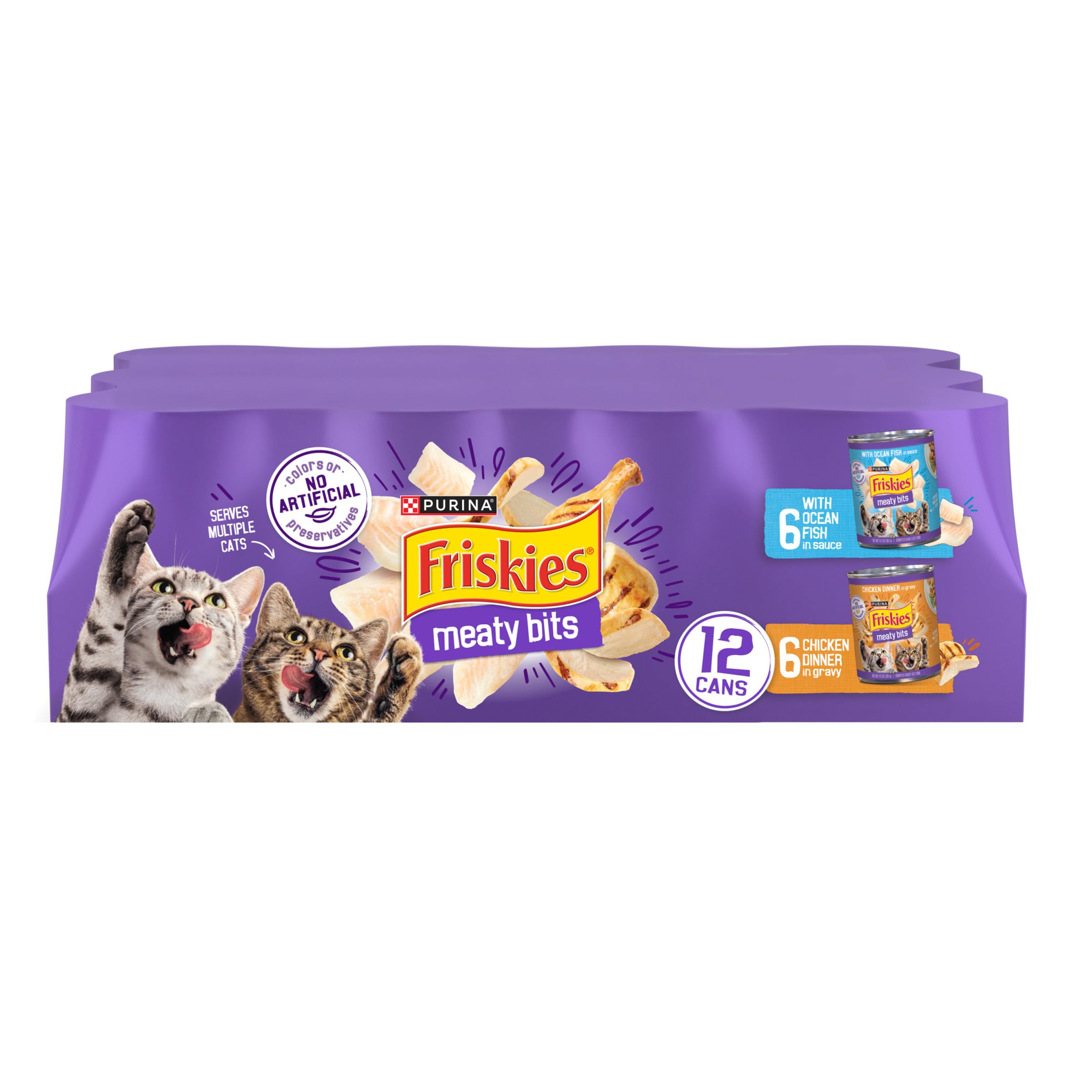 Purina Friskies Meaty Bits with Ocean Fish and Chicken Dinner in Gravy Multi Cat Wet Cat Food Variety Pack - 13.5 Ounces (Pack o