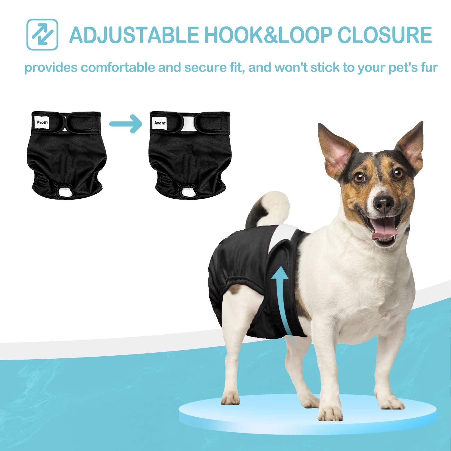 Avont Washable Dog Diapers - Large (18"-24" Waist), Black, Highly Absorbent Polyester, Durable Doggie Diaper Wrap - Model AT-08362435