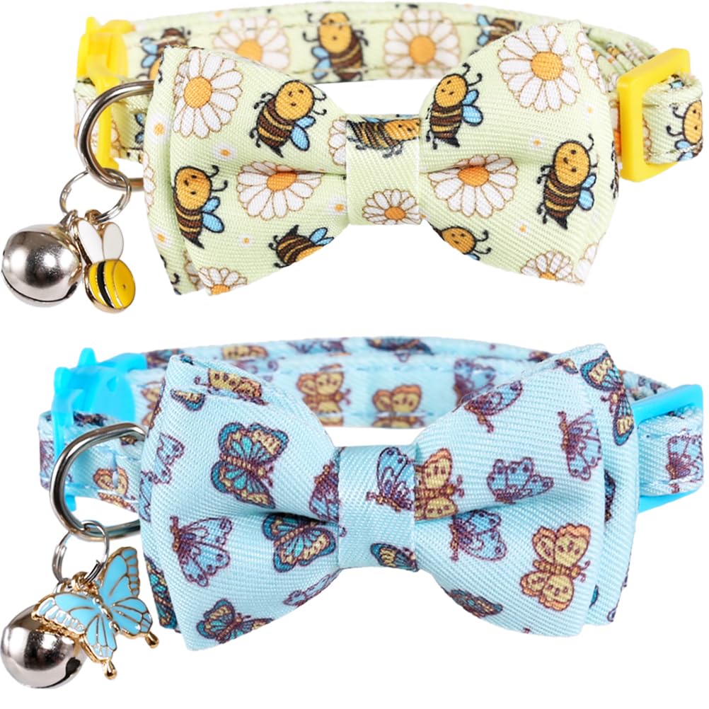 Cat Collar Breakaway With Cute Bow Tie And Bell Accessories For Kitty Adjustable Safety