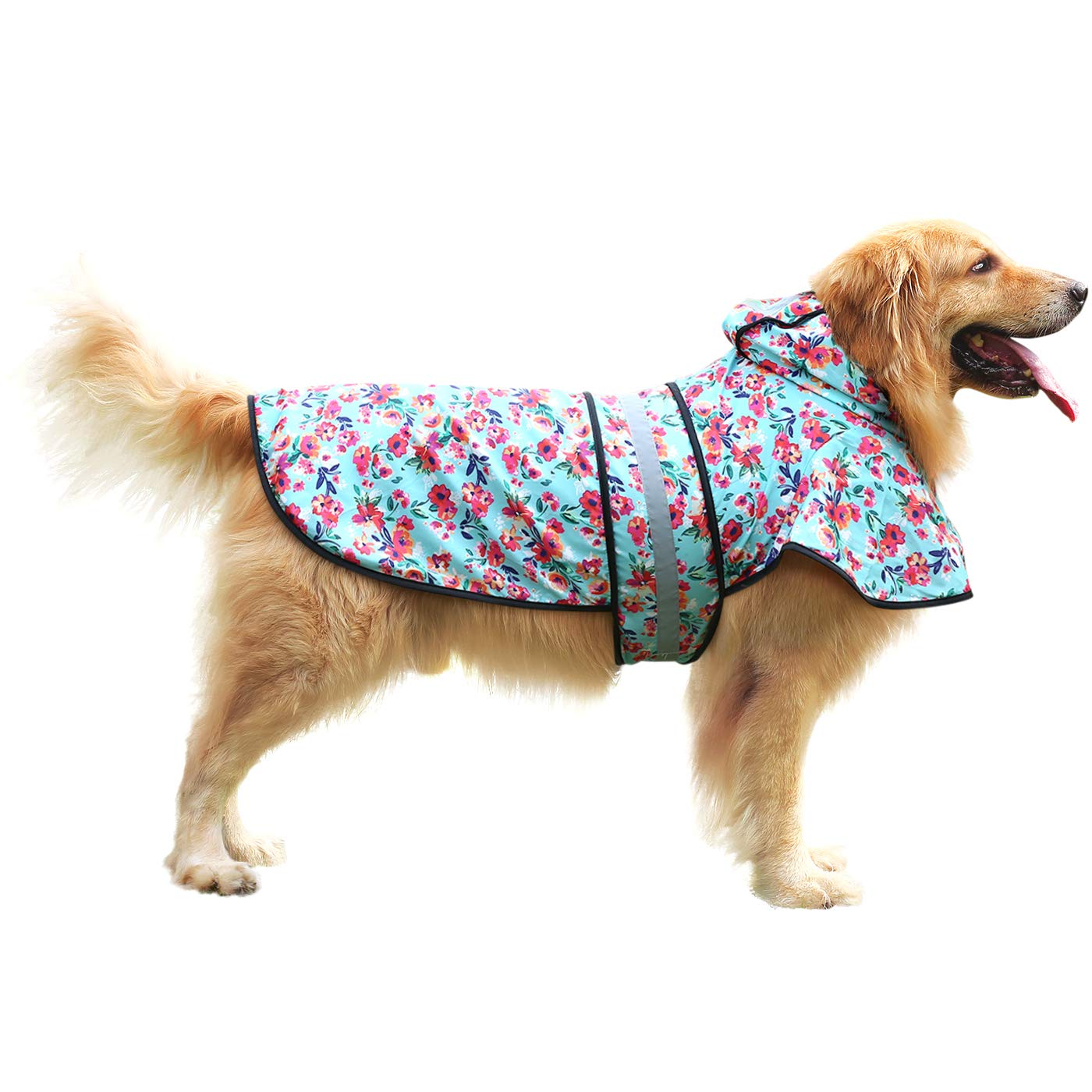 Hde Dog Raincoat Hooded Slicker Poncho For Small To X-Large Dogs And Puppies Turquoise - L