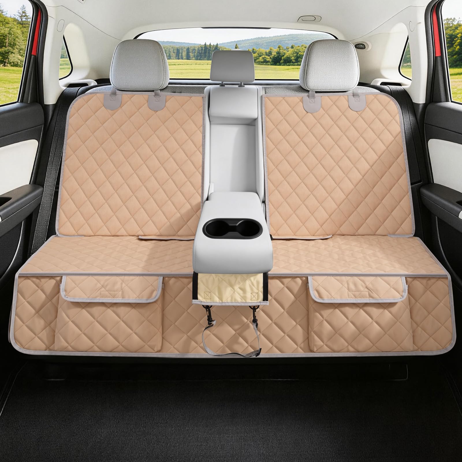 Bark Lover Dog Car Seat Cover for Back Seat,Armrest Compatible, Waterproof Backseat Protector, Nonslip Rear Seat Cover for Dogs 