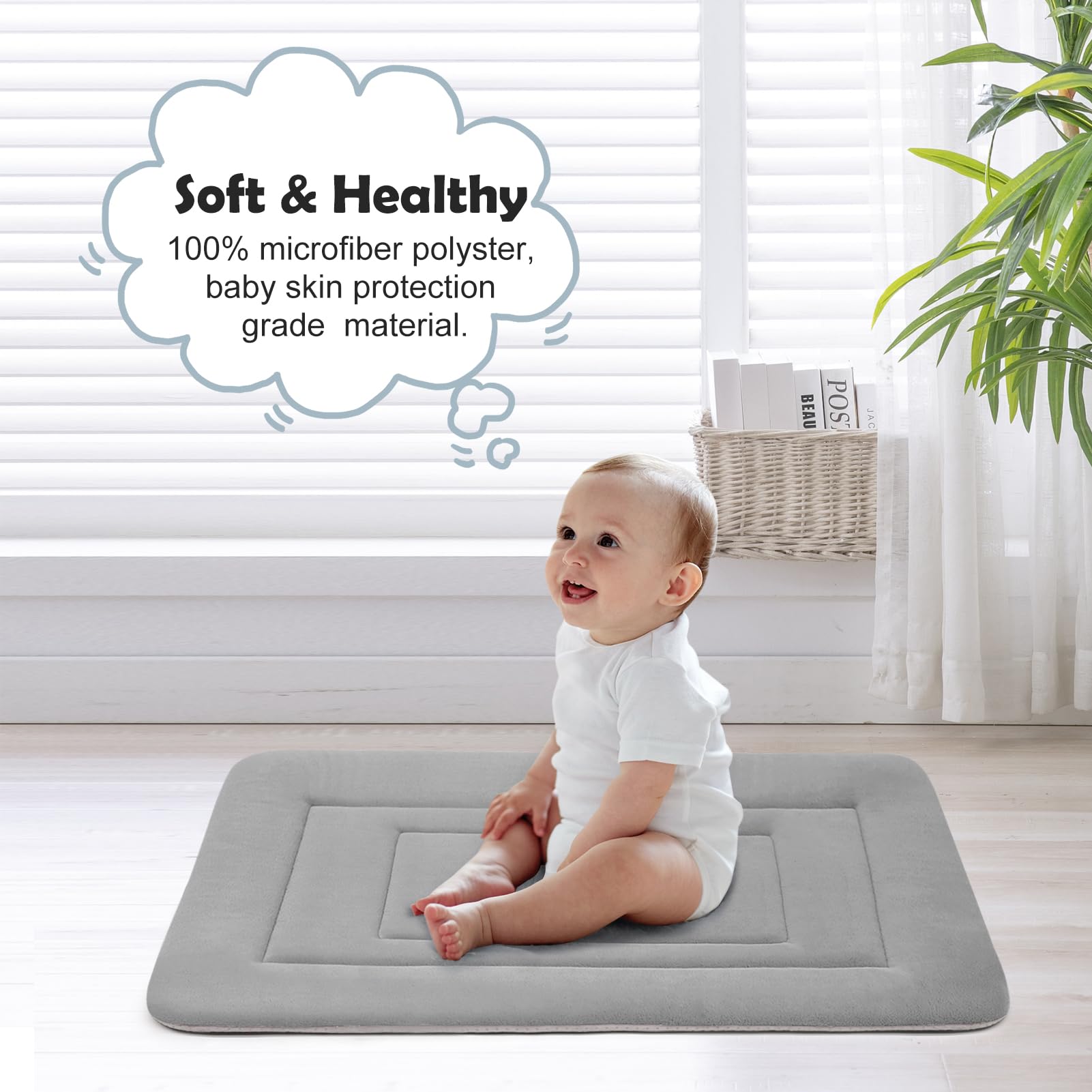 JoicyCo Large Dog Bed - Soft Washable 42" x 28" Clay Gray Crate Pad with Non-Slip Mattress
