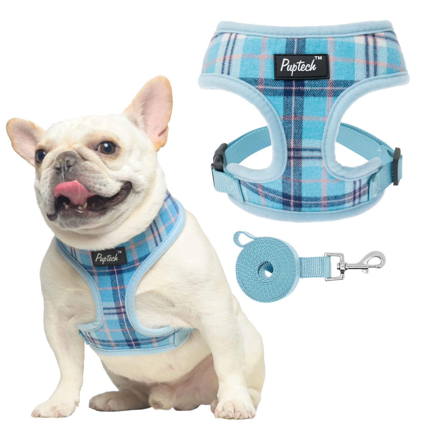 Pupteck Soft Mesh Dog Harness And Leash Set Pet Puppy Cat Comfort Padded Vest No Pull Harnesses, Light Blue, S