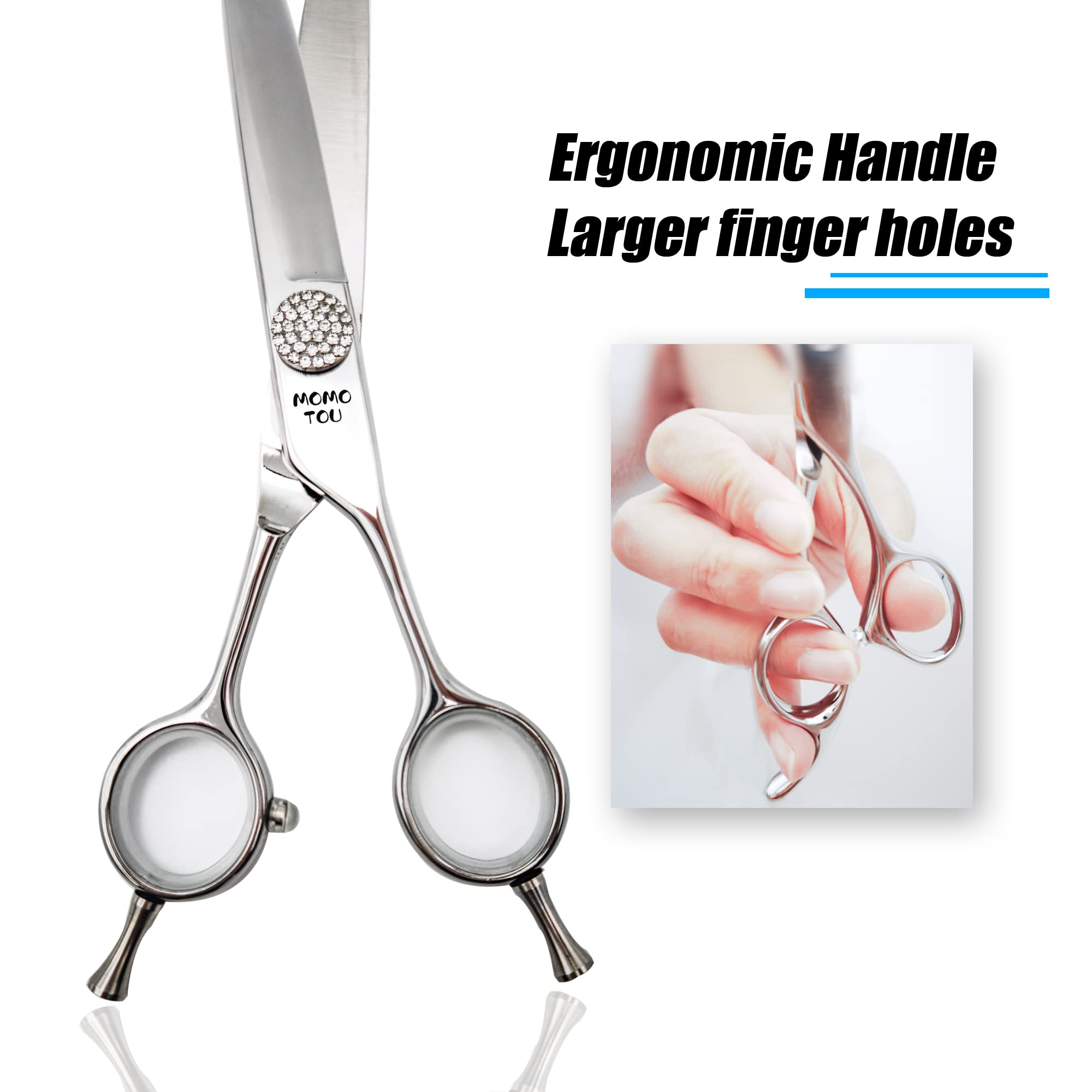Momotou Polished Dog Grooming Scissors Set With Simulation Diamond 440C Stainless Steel Thinner Curved Straight Chunker Shears W