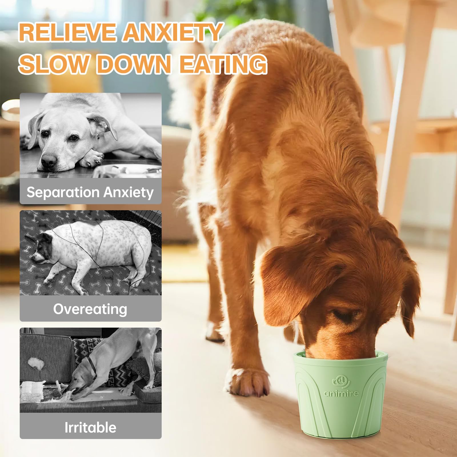 Animire Dog Slow Feeder Lick Bowl, Green, BPA Free Silicone, M-L Size, Anti-Choking, Anxiety Relief Treat Dispenser for All Breeds
