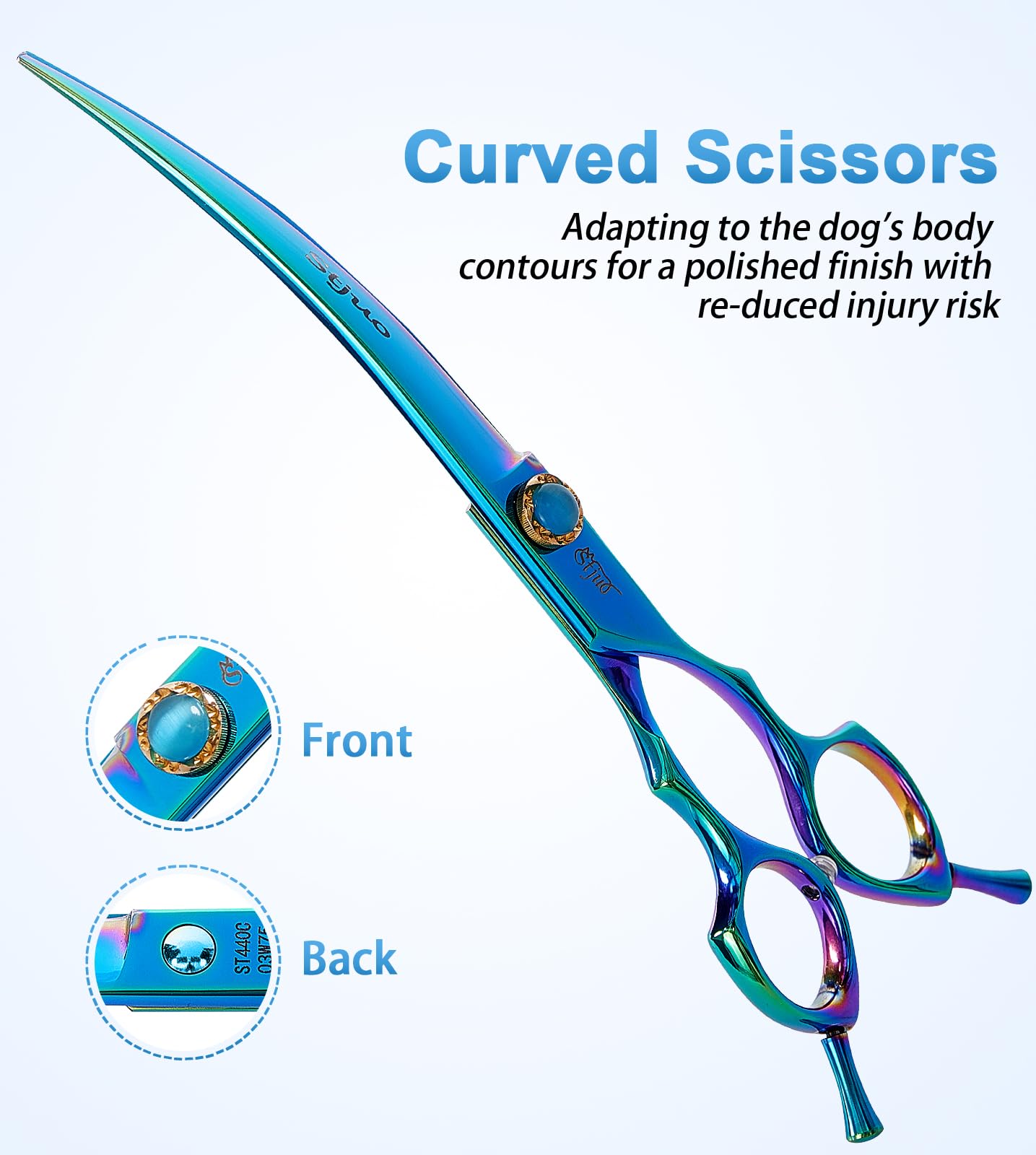 Stjuo 7.5'' Dog Curved Scissors For Grooming 440C Stainless Steel Green Professional Pet Trimming Scissors Sharp Blades Cutting