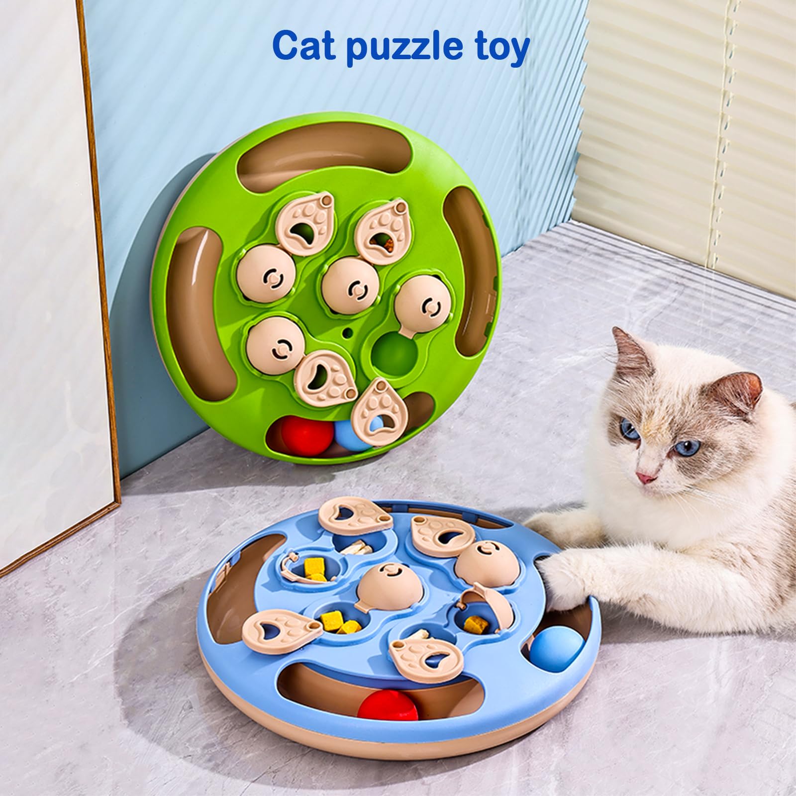 Cat Puzzle Toys Games Level 3 in 1 with Track Balls, Interactive Mentally Stimulating cat toys for IQ Training,Feather Teaser &