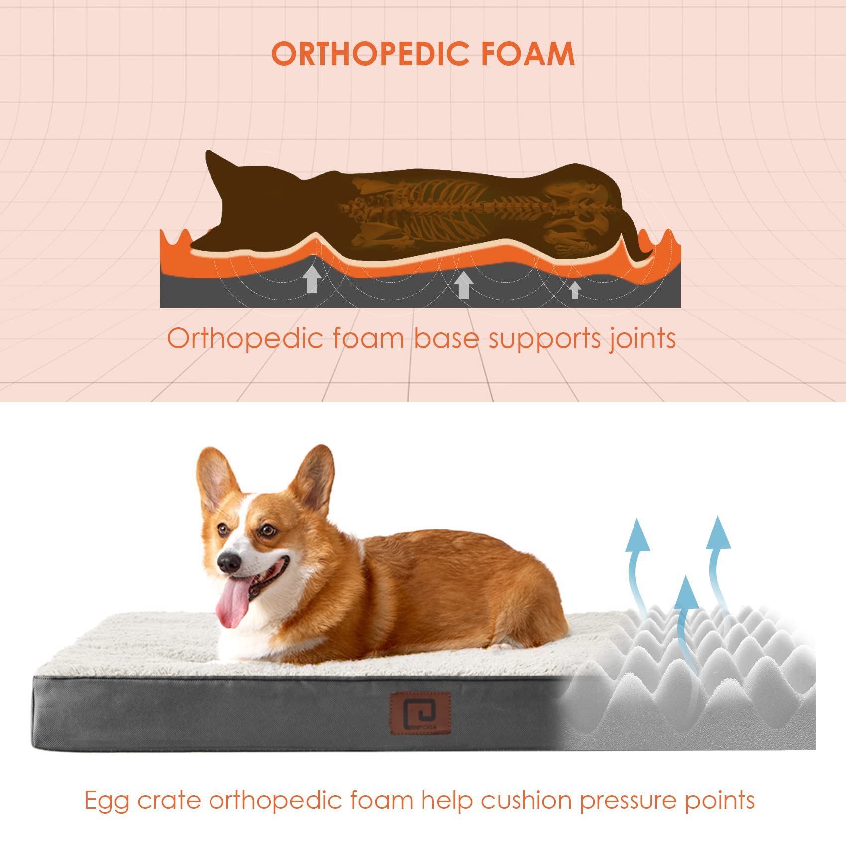 Eheyciga Orthopedic Dog Beds For Large Dogs With Removable Washable Cover For Crate, Beige, 35X23