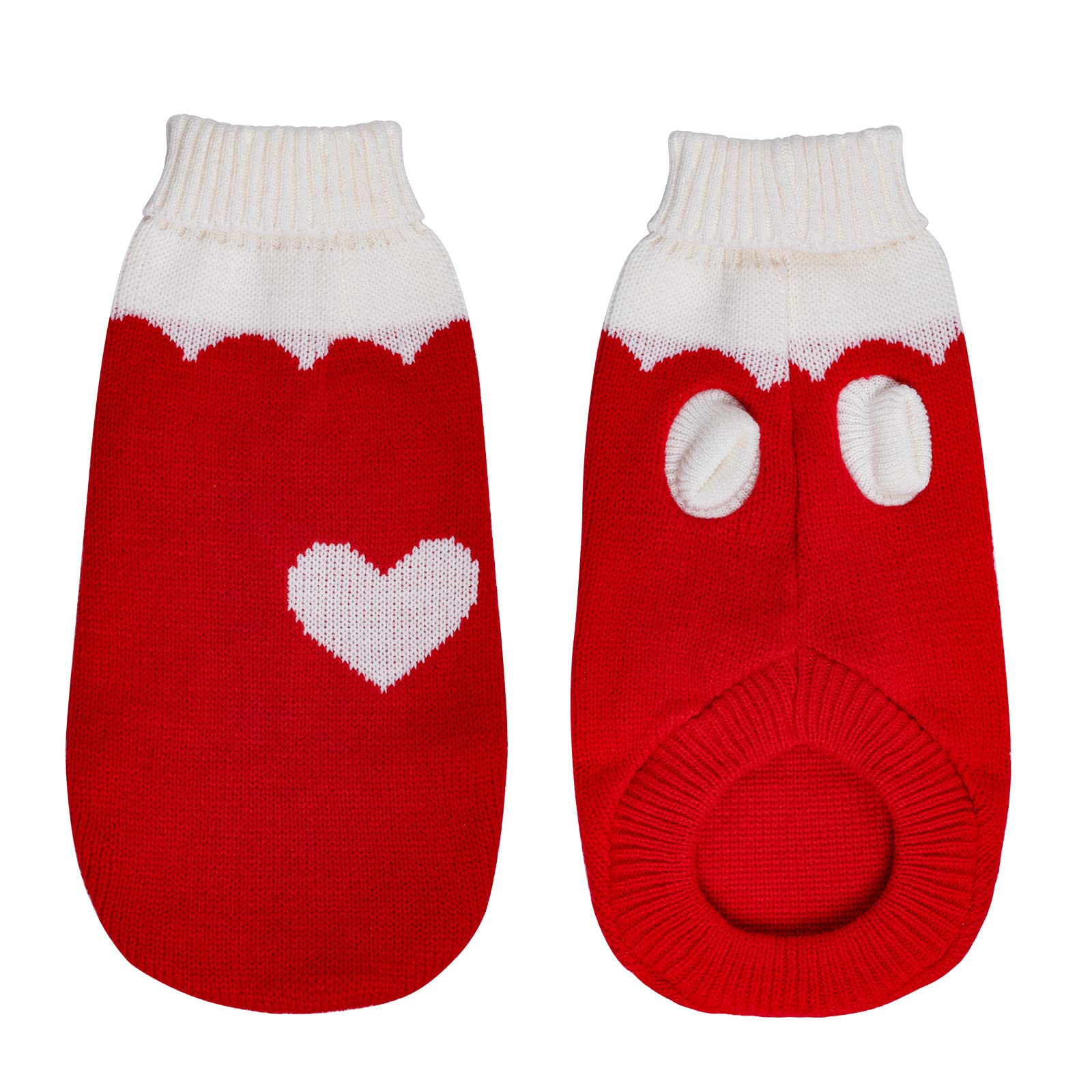 Topbuti Pet Dog Knitted Sweaters Knitwear Turtleneck Pajamas Soft Winter Warm Puppy Valentine Clothing Christmas Clothes Heart Doggie Apparel For Cats Dogs (S)