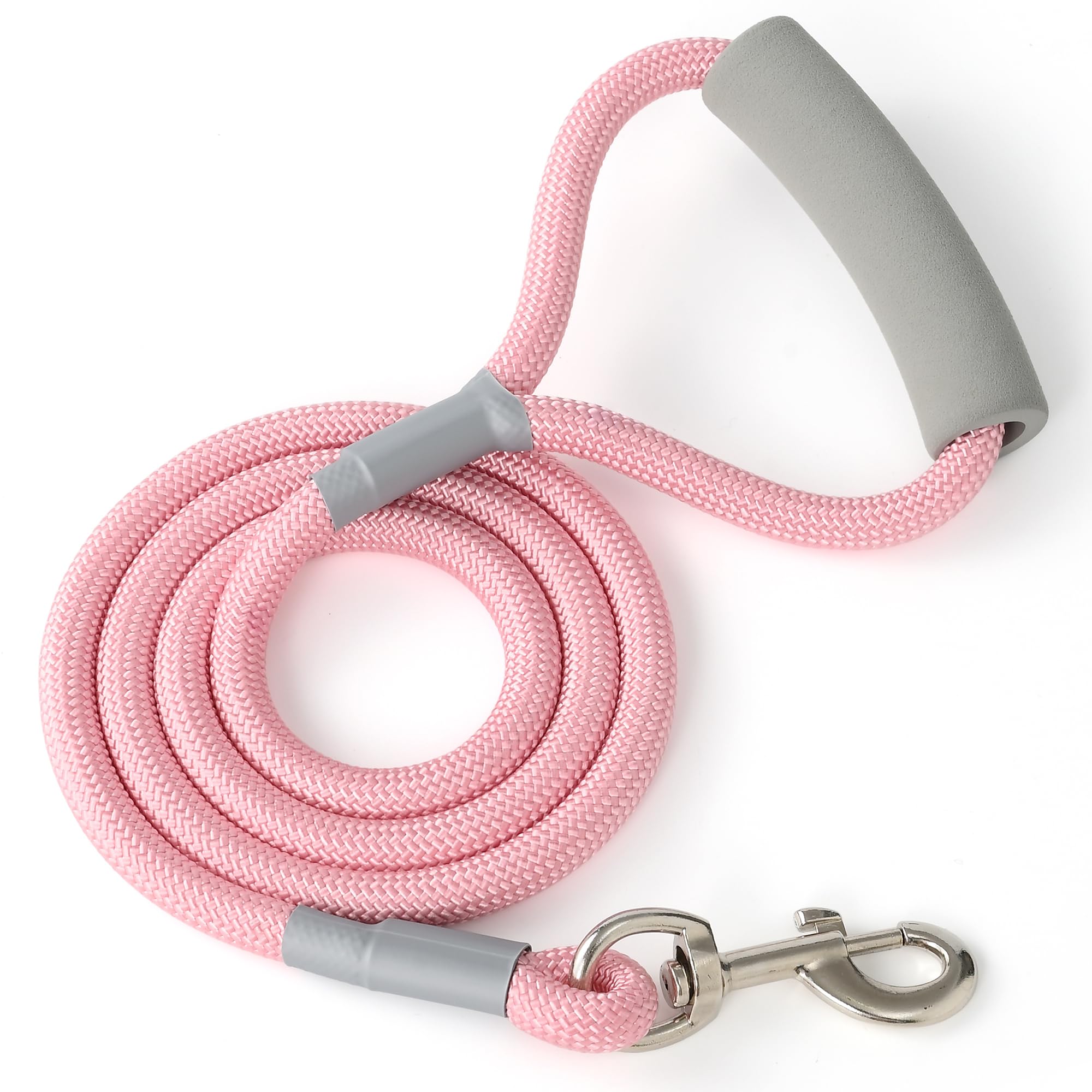 Mile High Life Dog Leash, With Comfortable Padded Handle, Pink Nylon Rope Leash With Steel Tips, Heavy Duty 6 Feet Pet Leashes (