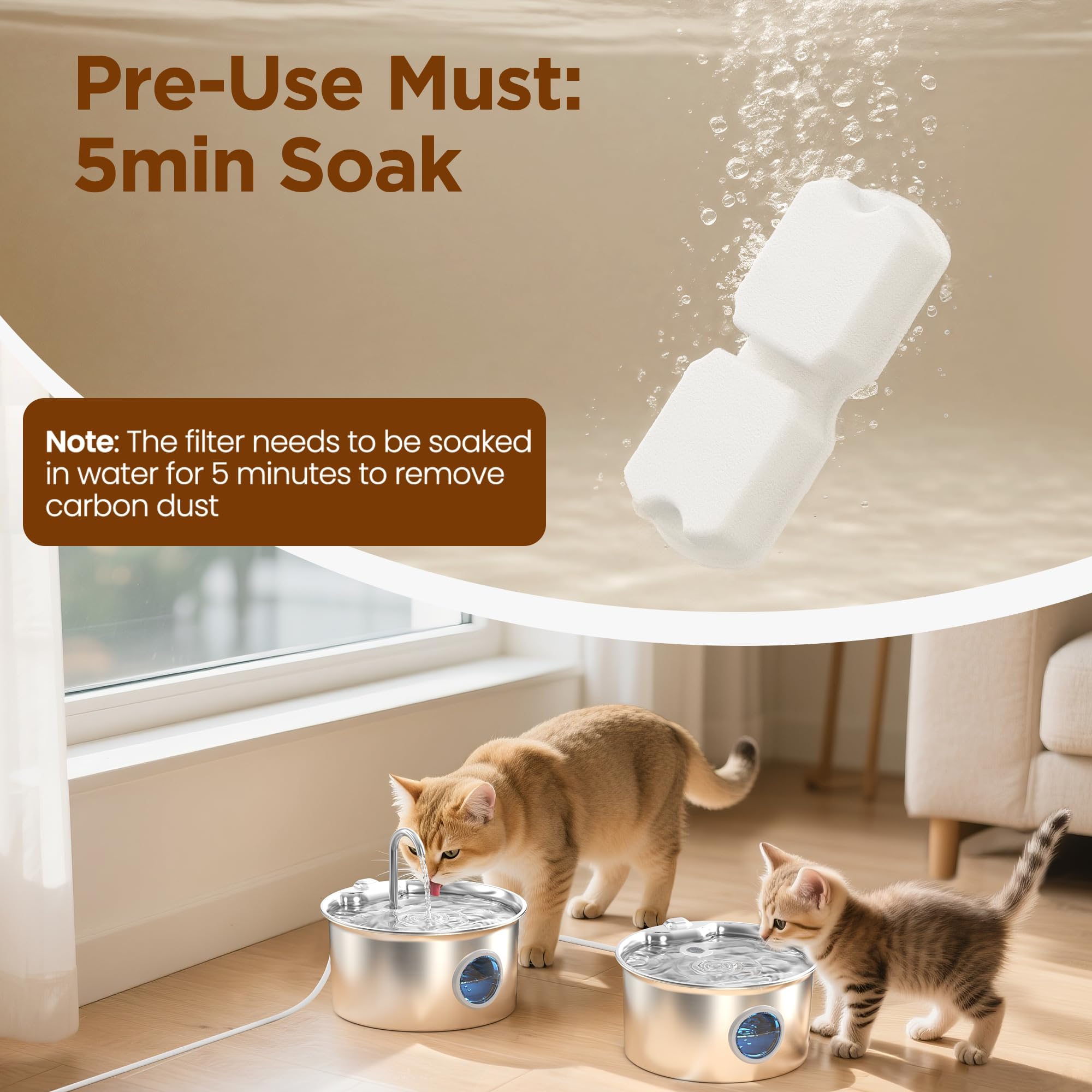 GIOTOHUN Cat Fountain Filters - 16 Pack (8 Carbon & 8 Foam) for S11 Stainless Steel Fountain