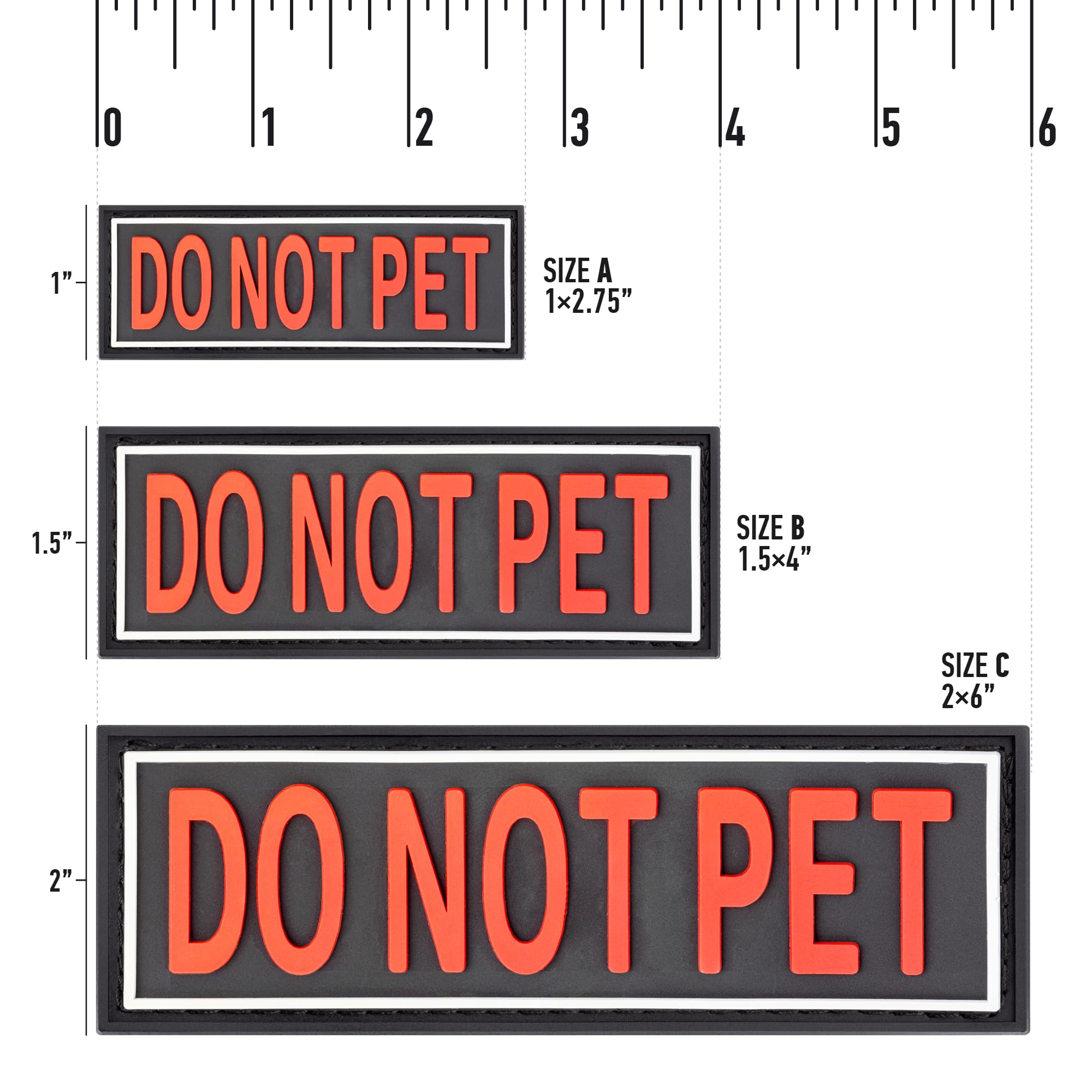 Dogline Do Not Pet Patches For Harness And Vest Removable 3D Rubber Patches With Hook Backing For Small Medium Or Large Working Dogs 1.5' X 4' - Two Patches