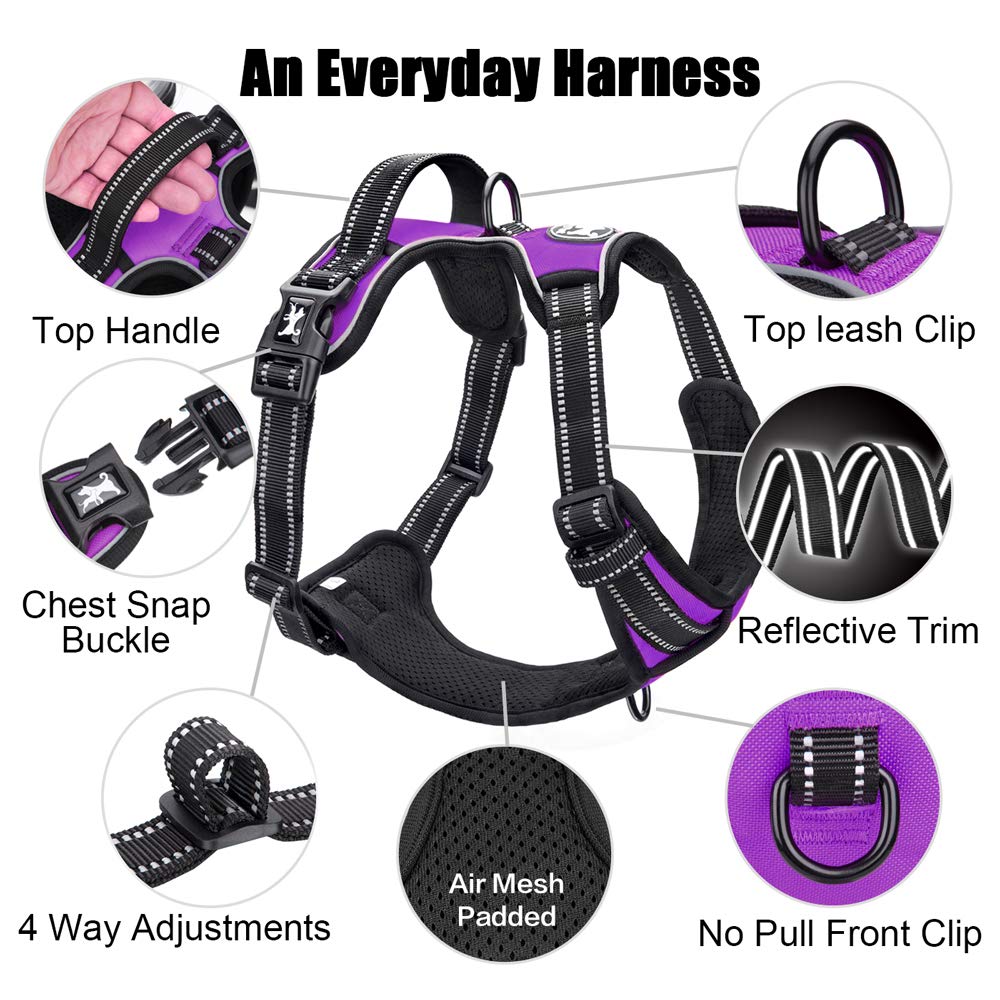 Poypet No Pull Dog Harness, Reflective Comfortable Vest Harness With Front & Back 2 Leash Attachments And Easy Control Handle Ad