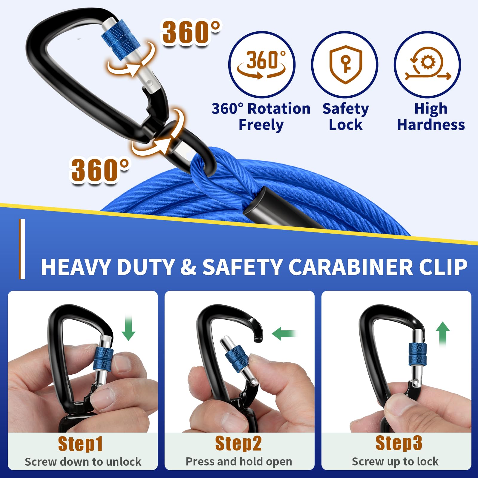 Duckygoo Heavy Duty Dog Tie Out Cable-Dog Leads For Yard & Camping, Rust Proof Leash Cable With Carrying Handle, No Tangle Tethe