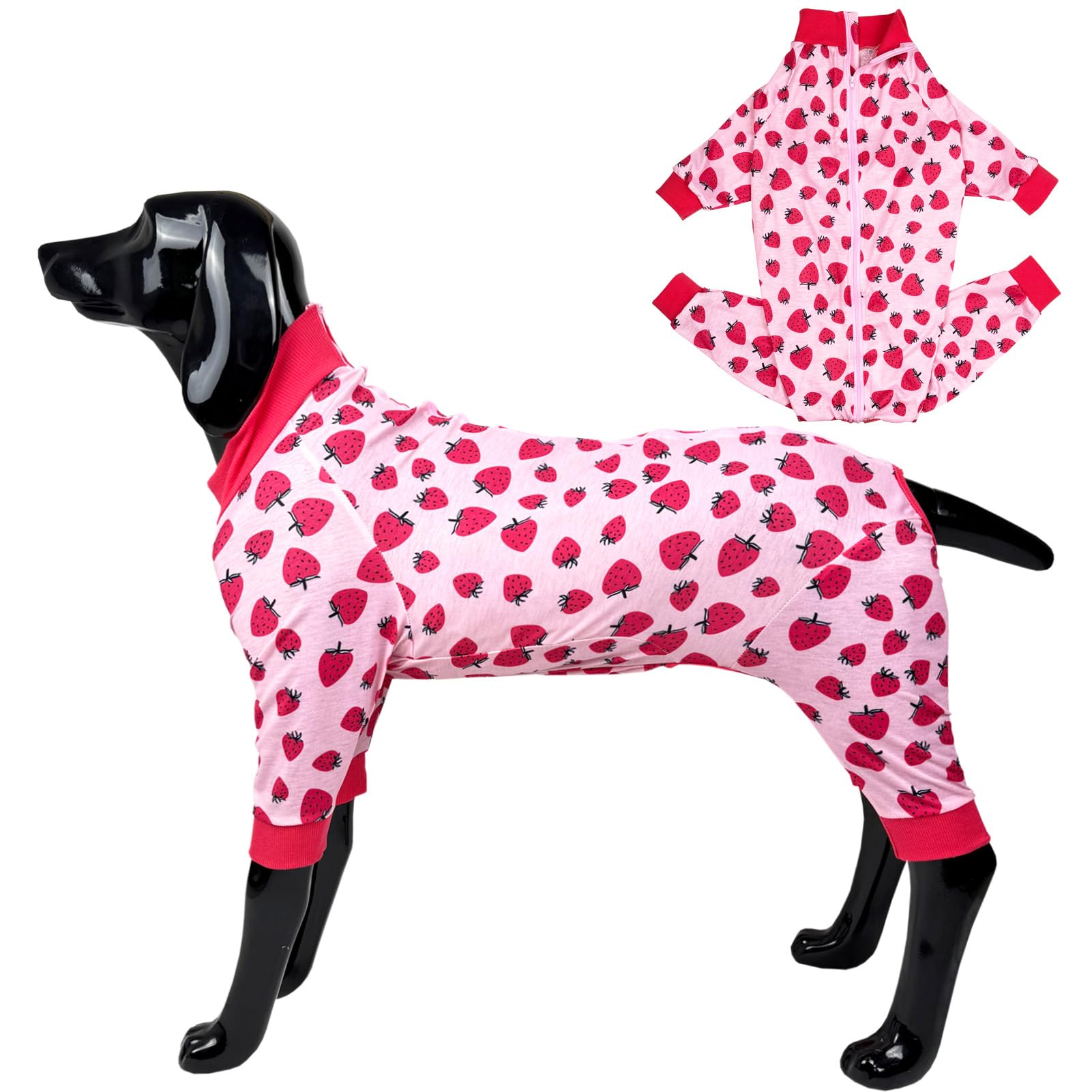 D.E.E Dog Pajamas Large Cotton Dog Clothes Warm And Comfortable Lightweight Jumpsuits Prevent Licking Wound (Zipstrawberry, Xl)