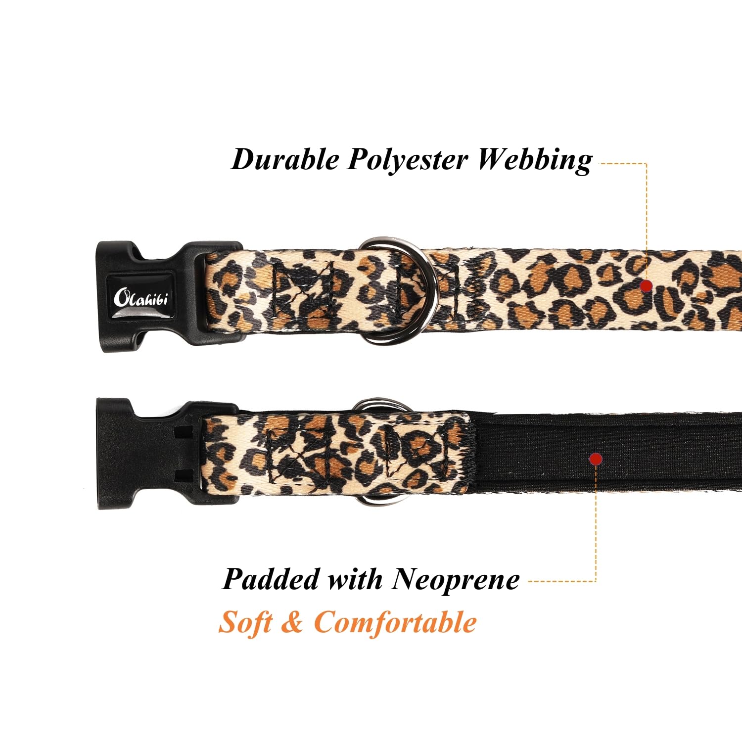 Olahibi Neoprene Padded Dog Collar, Soft And Comfortable, Leopard Pattern, For Medium Dogs.(Medium, Brown Leopard)