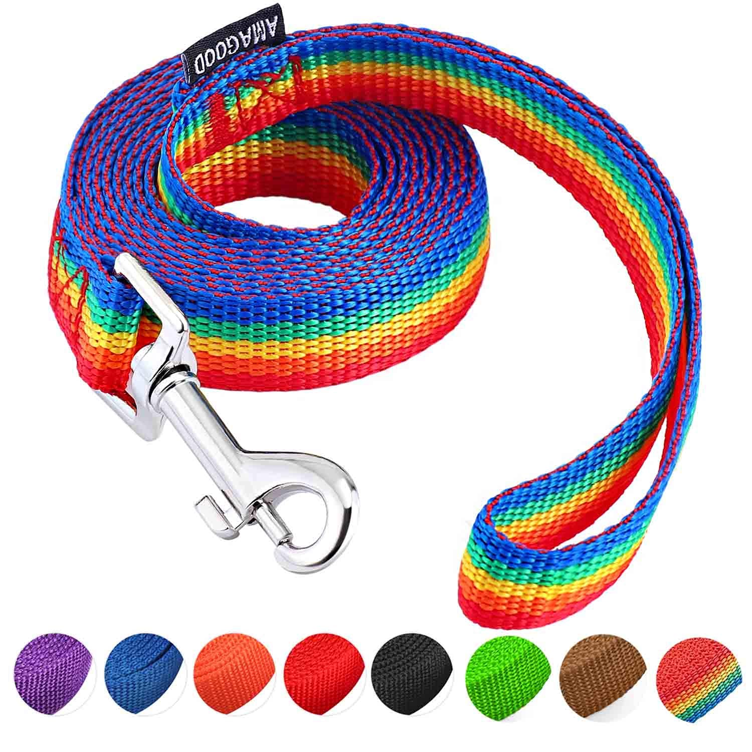 Amagood 6 Ft Puppy/Dog Leash, Strong And Durable Traditional Style Leash With Easy To Use Collar Hook,Dog Lead Great For Small And Medium And Large Dog (3/4 In X 6 Ft(Pack Of 1), Rainbow)