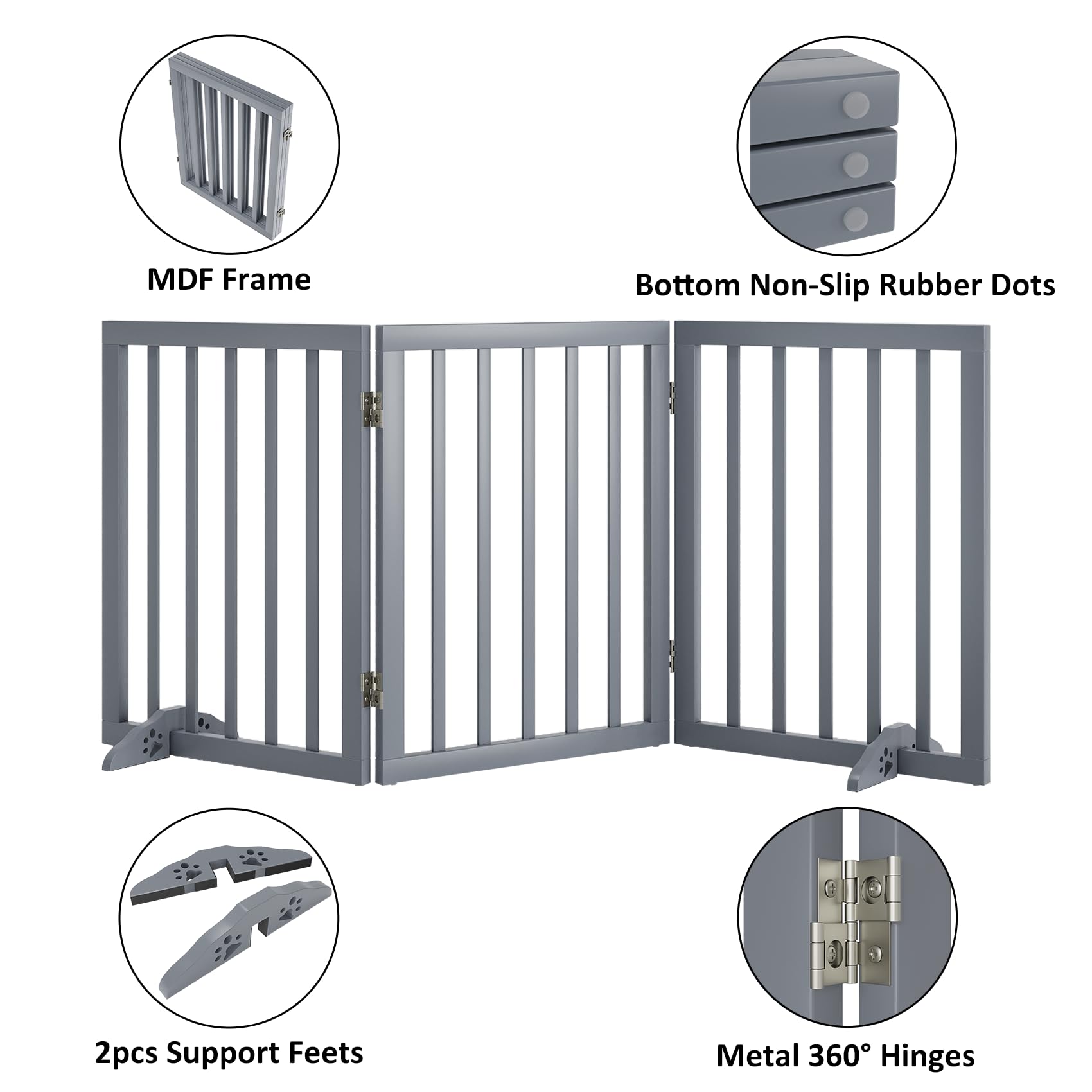 Mino Kesper Freestanding Wooden Dog Gate - 24 Inch Tall, Support Feet, Step Over, Indoor
