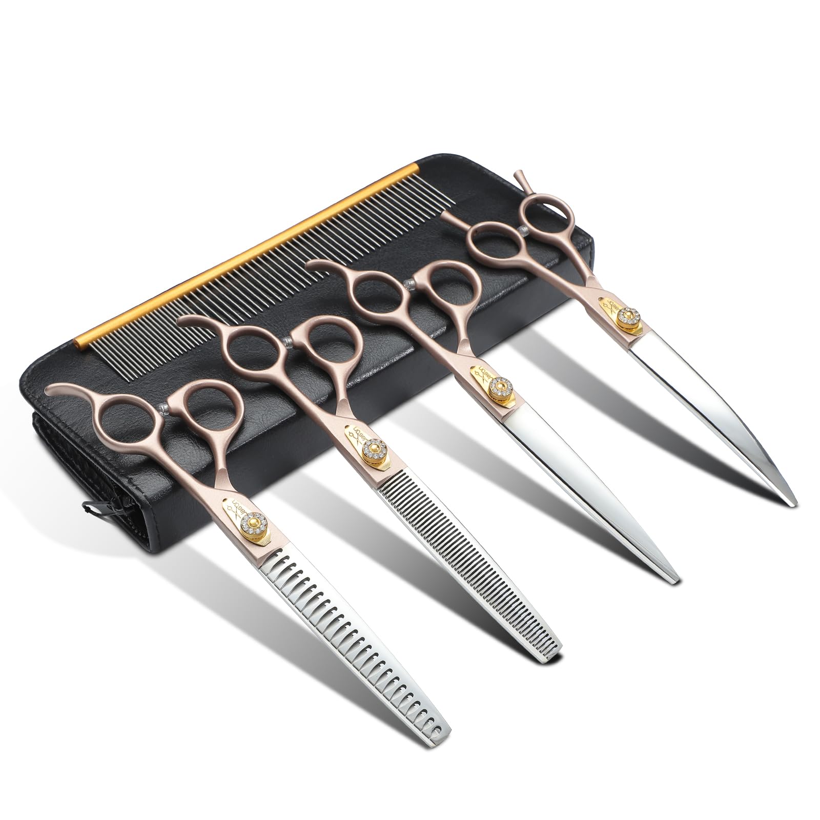 Jason Dog Grooming Scissors Kit, Professional 6 In 1 Dog Scissors Sharp Shears Set - 7.5'' Thinning, Chunker, Straight, Curved S