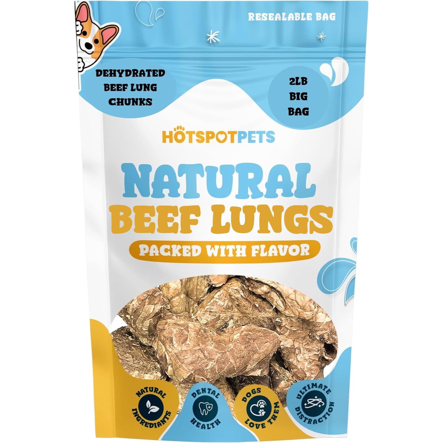 hotspot pets Dehydrated Beef Lung Dog Treats - 2lb Big Bag- All-Natural, One Ingredient - High Protein, Low Fat - Slow Roasted O