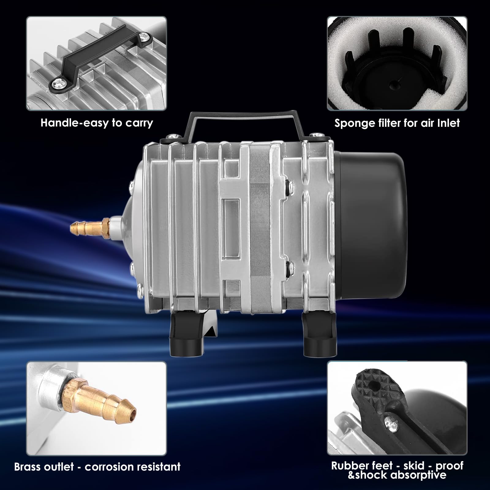 FUMAK Aquarium Air Pump - 650GPH Commercial Bubbler & Aerator, Model ACO-001, Hydroponic Use, Durable Aluminum Construction
