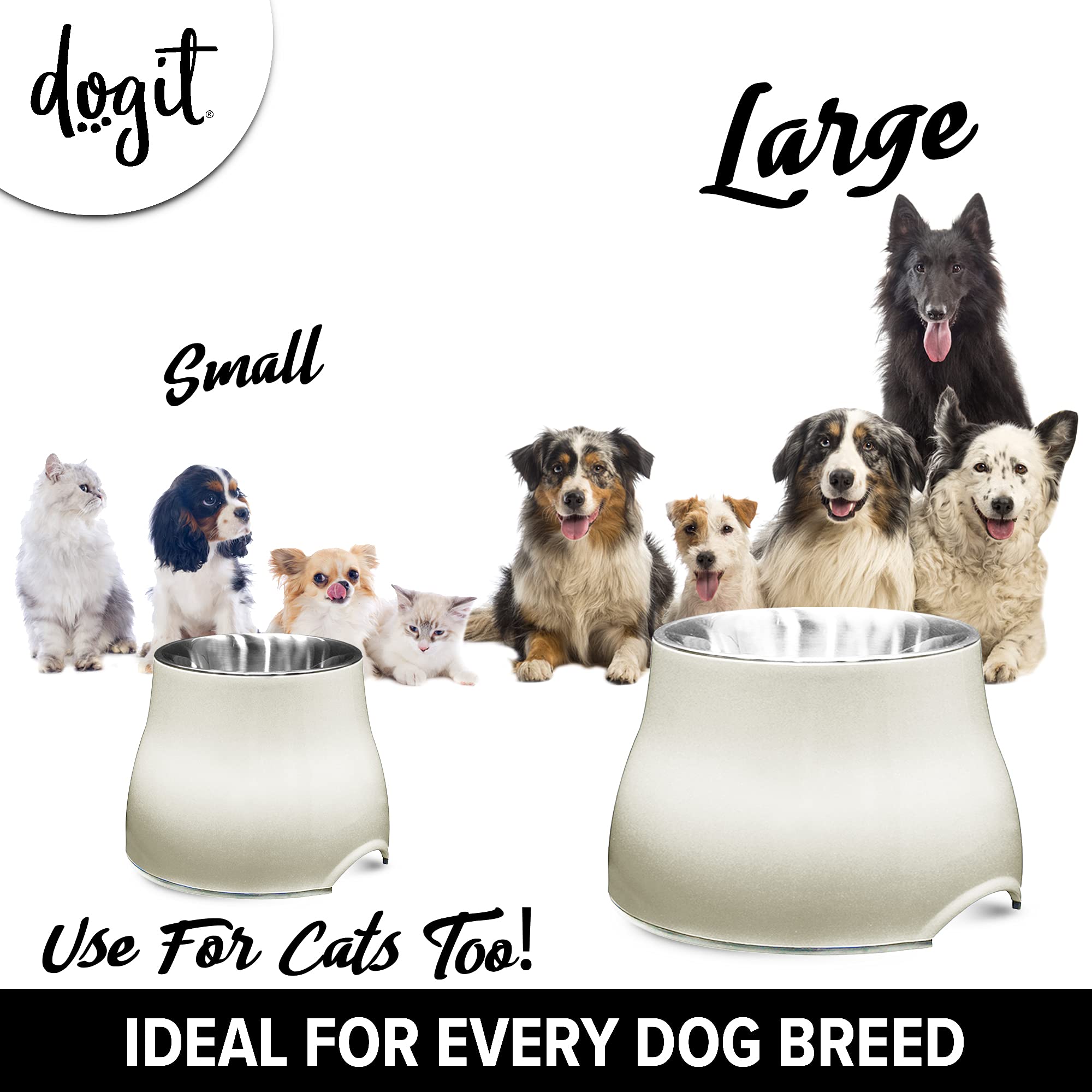 Dogit Elevated Dog Bowl, Stainless Steel Dog Food and Water Bowl for Large Dogs, White, 73753