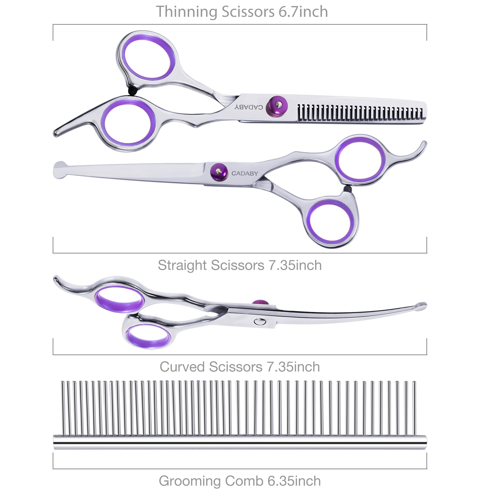CADABY Professional Dog Grooming Scissors with Safety Round Tips, 5 in 1 Dog Grooming Scissors Kit, 4CR Stainless Steel Pet Groo