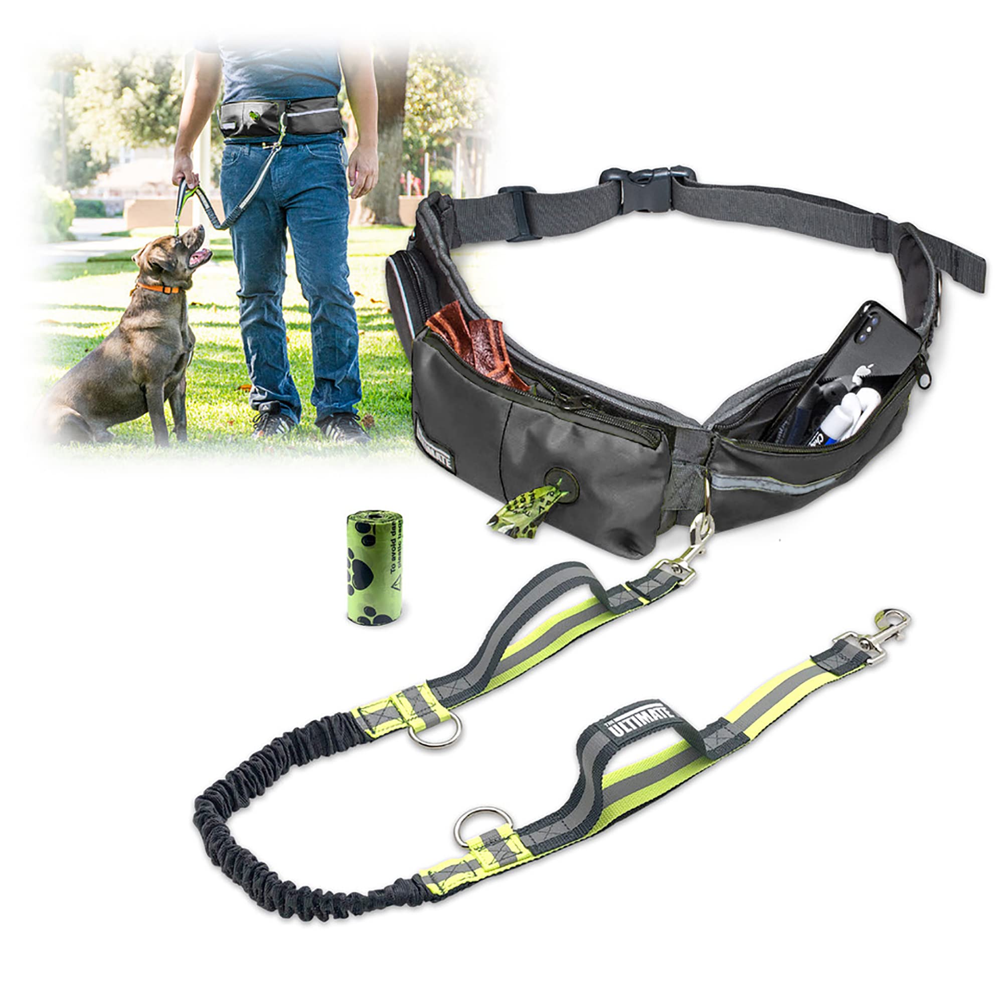 Taksin The Ultimate Hands Free Dog Leash System For Walking Running Hiking Training, Reflective Bungee Leash, Treat Holder, Poop
